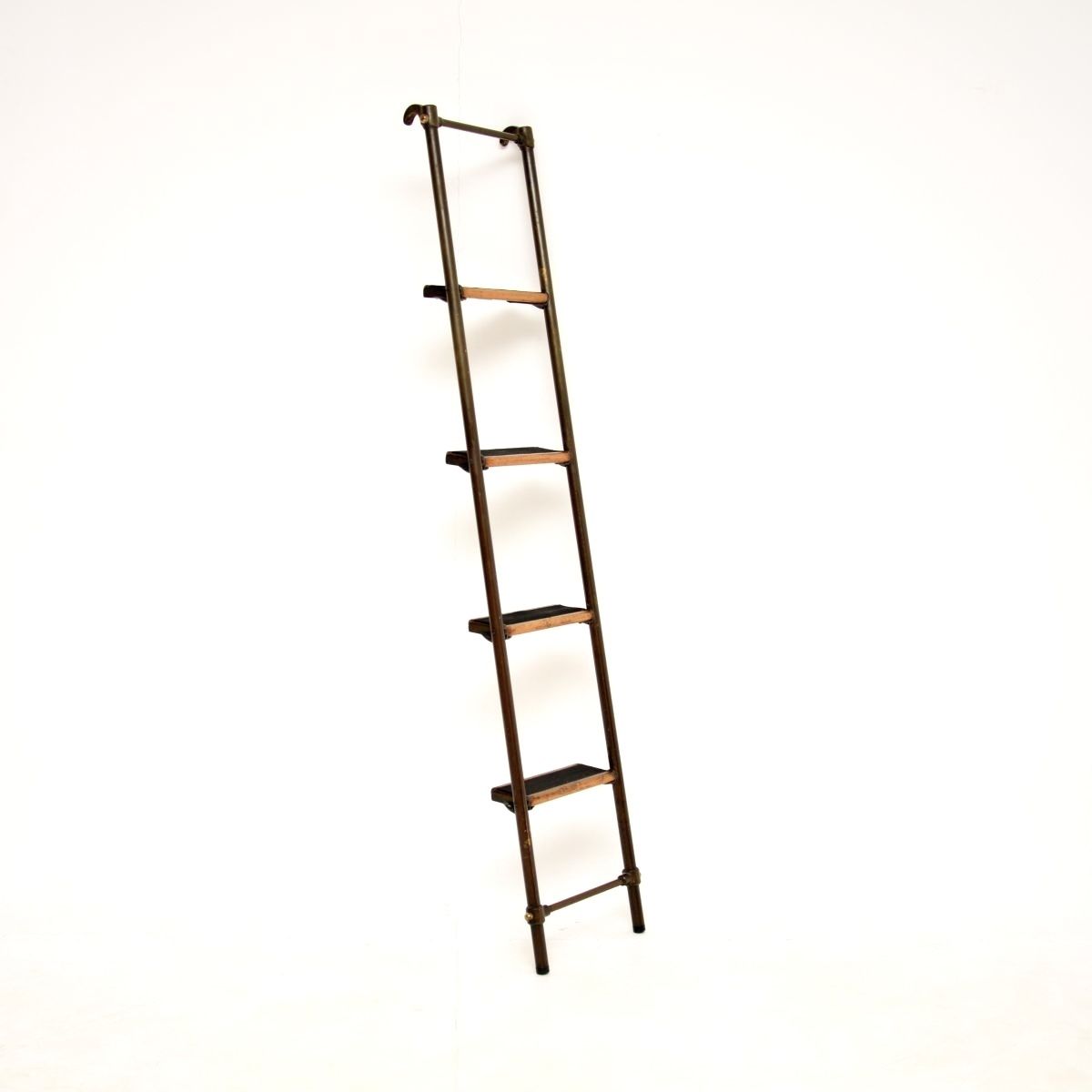 Antique Victorian Brass Library Steps / Ladder photo vintage