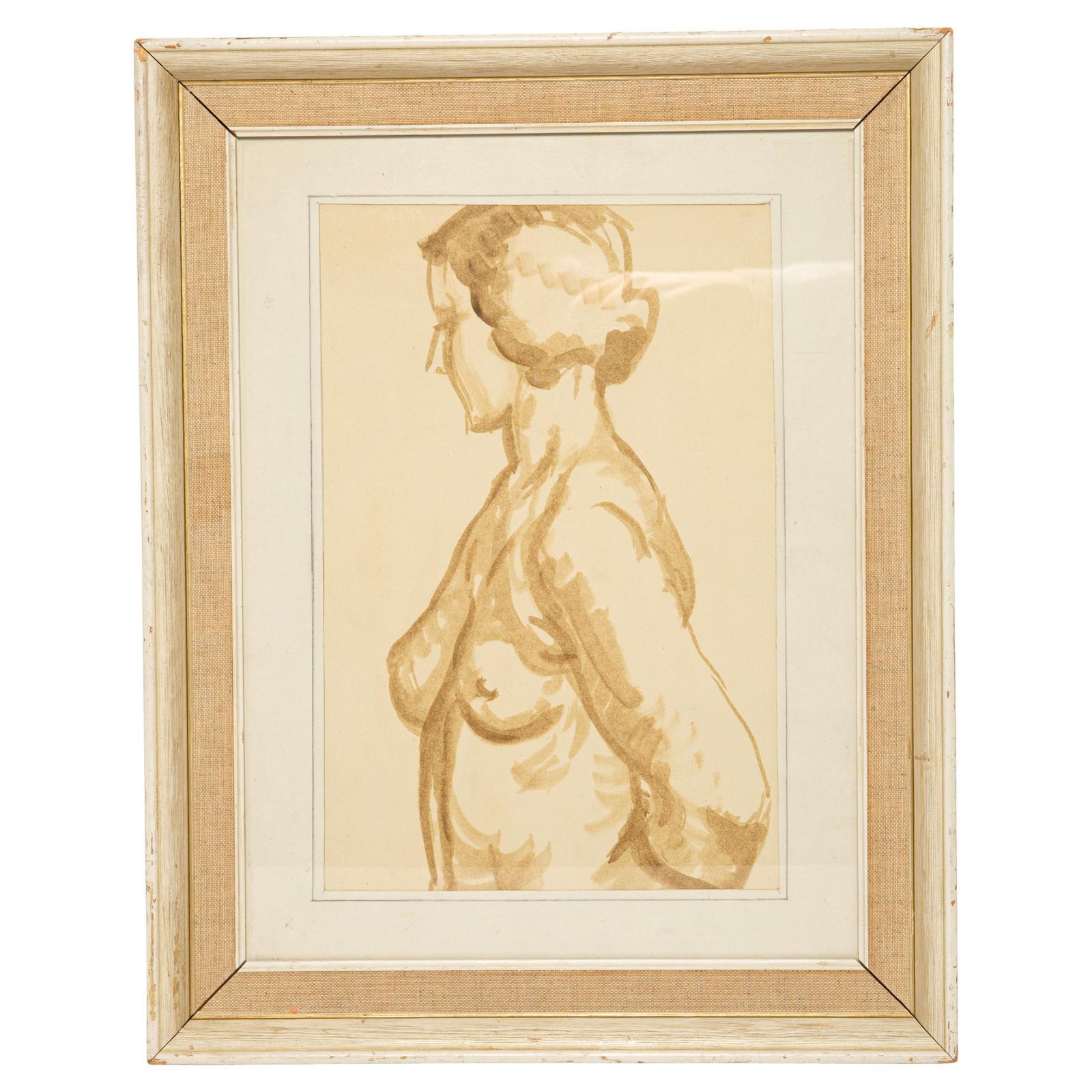 Mid Century Classical Female Painting, Wood And Linen Frame, 1930s