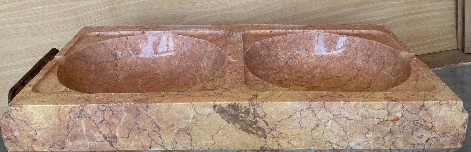 19th Century Antique Hand Carved Pink Marble Double Basin Kitchen Sink photo for sale
