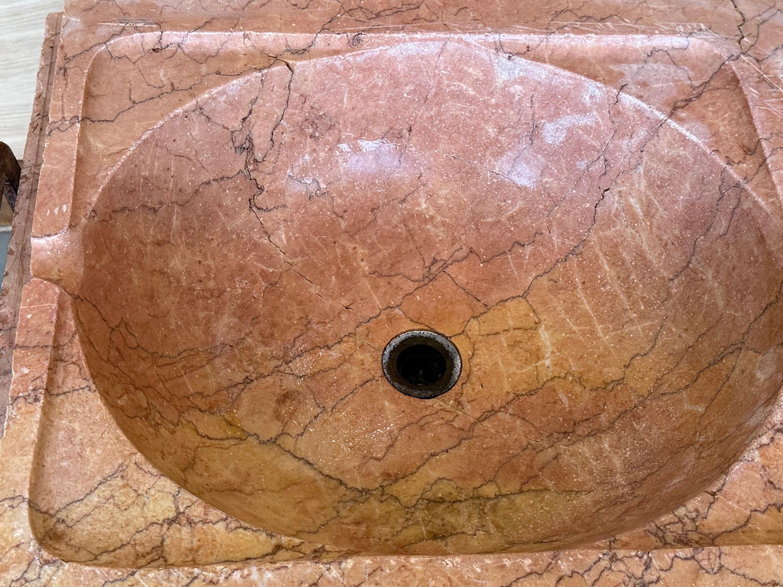 19th Century Antique Hand Carved Pink Marble Double Basin Kitchen Sink photo 2602.0