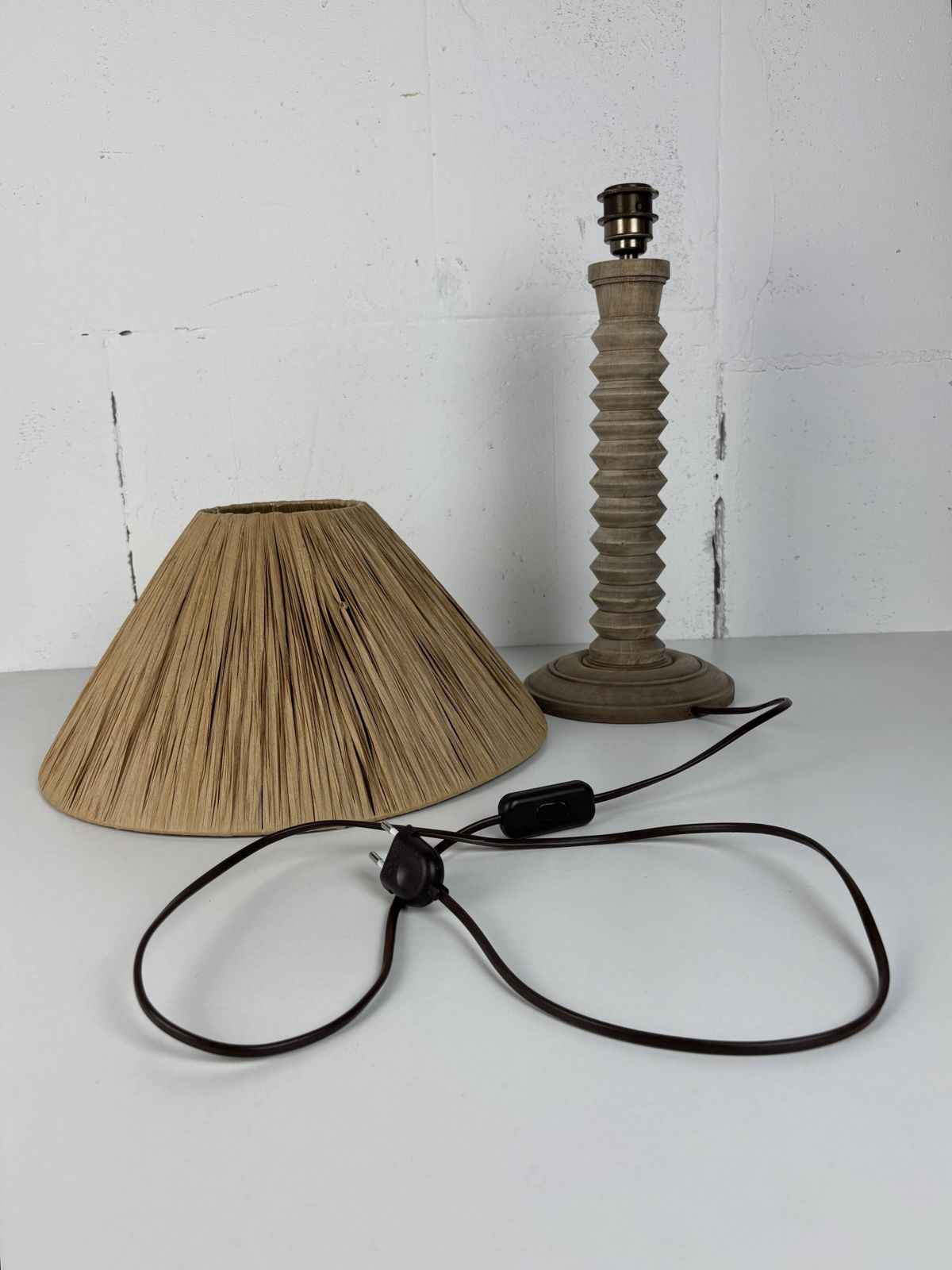photo vintage Wabi Sabi Brutalist Wood Turned Table Lamp In The Style Of Charles Dudouyt