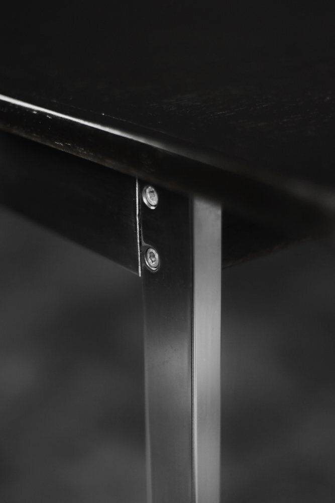 photo for sale Vintage Danish Black Oak Desk With Chrome Base, 1970s