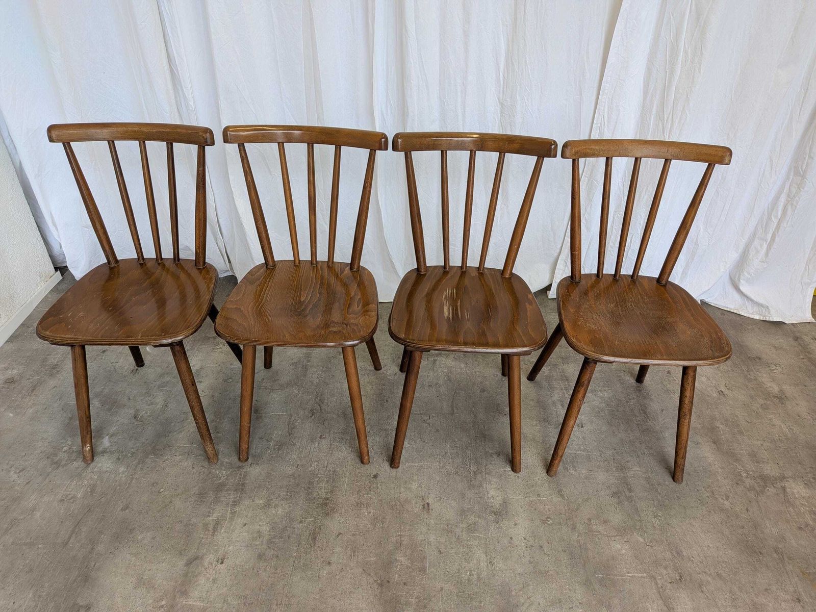 Set Of 4 Vintage Windsor Dining Chairs: Mid Century Brown Wooden / Stol Kamnik 1970s photo furniture