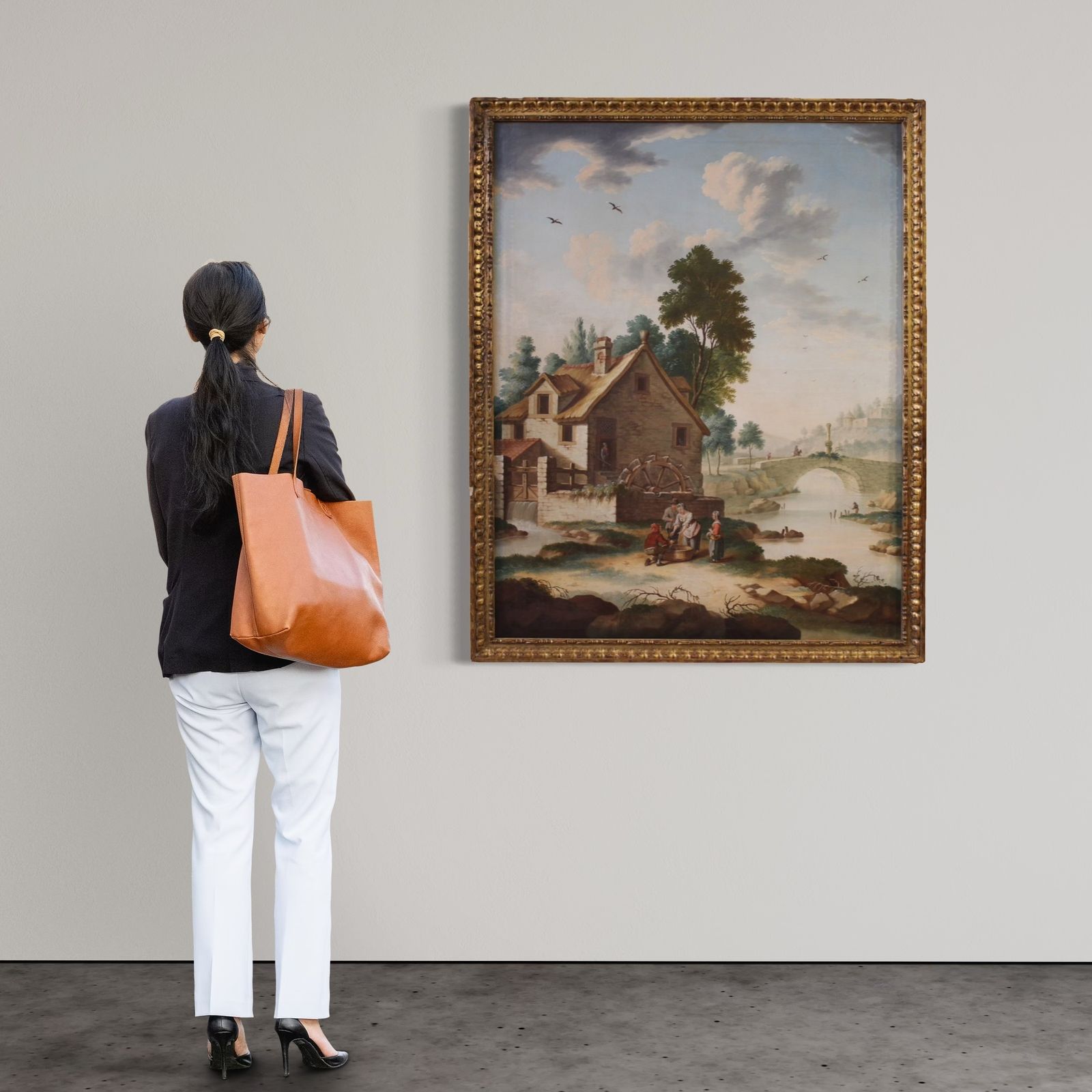 Great 18th Century Italian Painting, Countryside Landscape With Genre Scene photo for sale