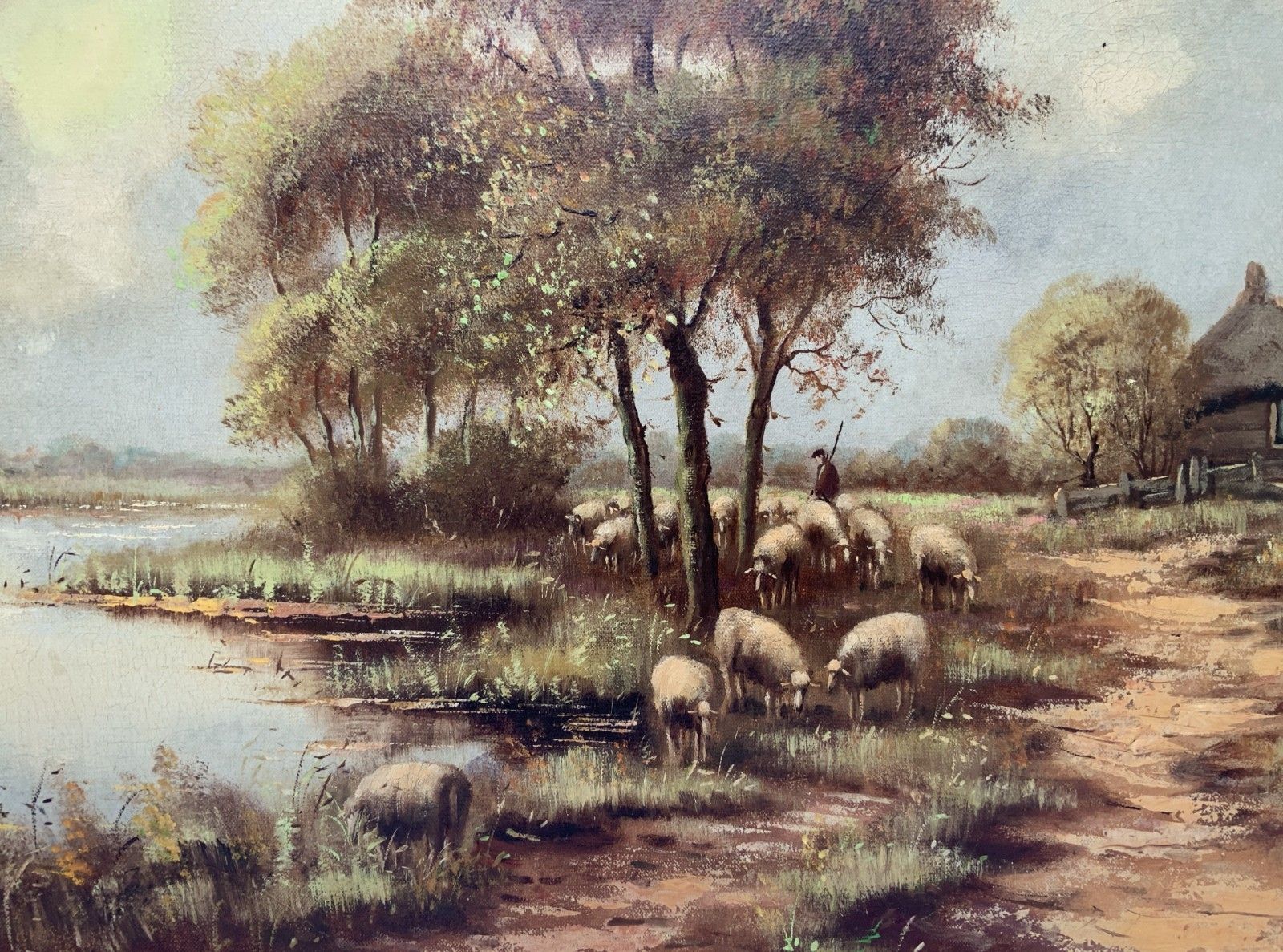 Large British School Vintage Mid Century Autumn Farming Landscape Oil Painting photo buy