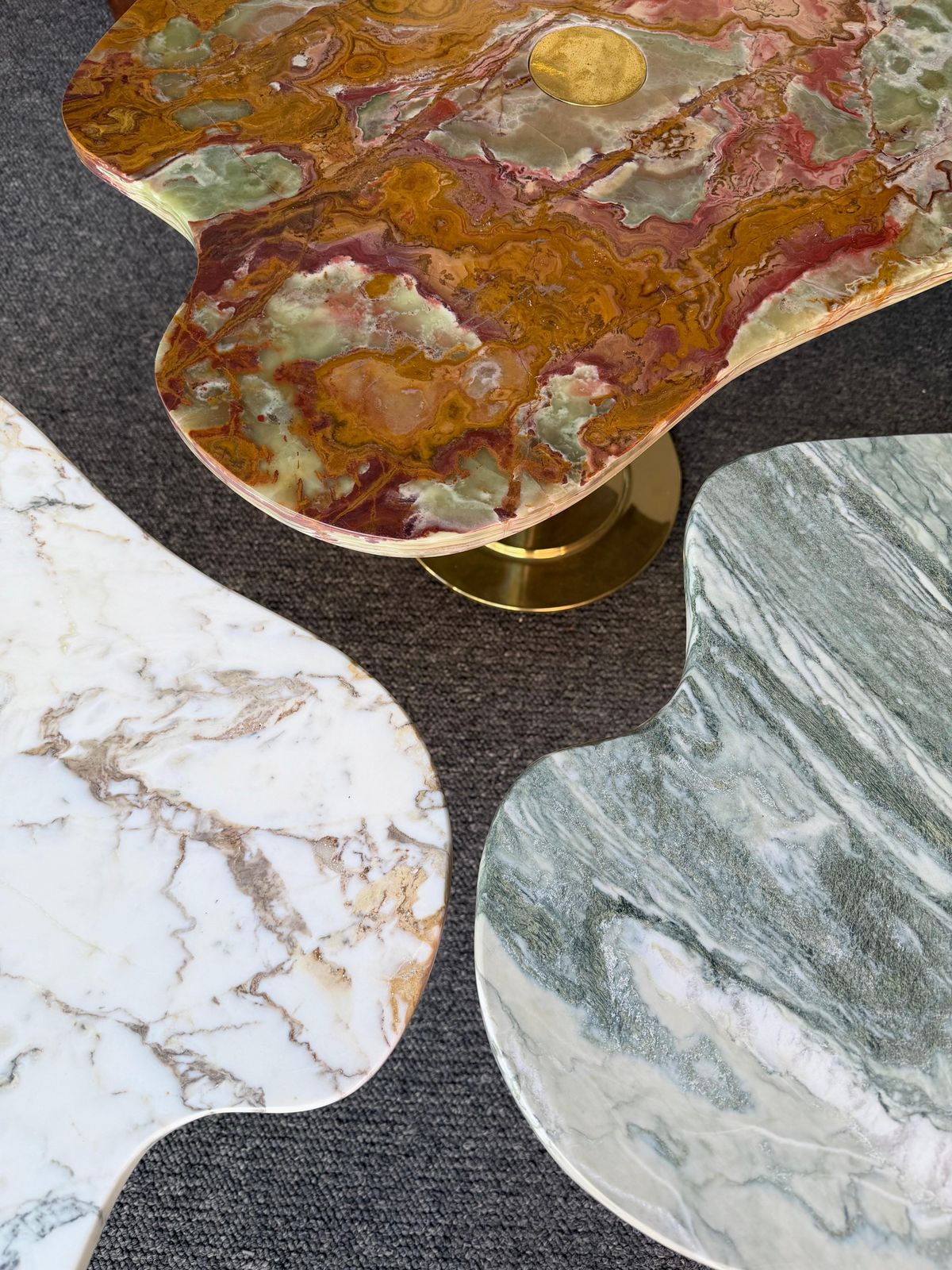 Contemporary Set Of 3 Brass And Marble Nesting Tables, Italy photo 9339.0