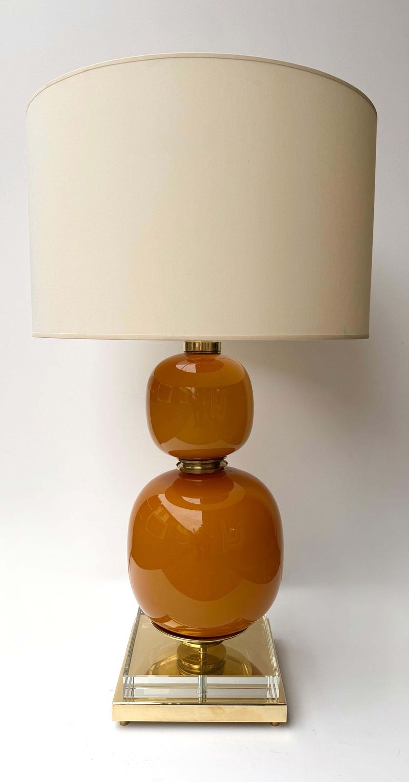 Contemporary Pair Of Brass And Orange Murano Glass Bulbs Lamps, Italy photo vintage