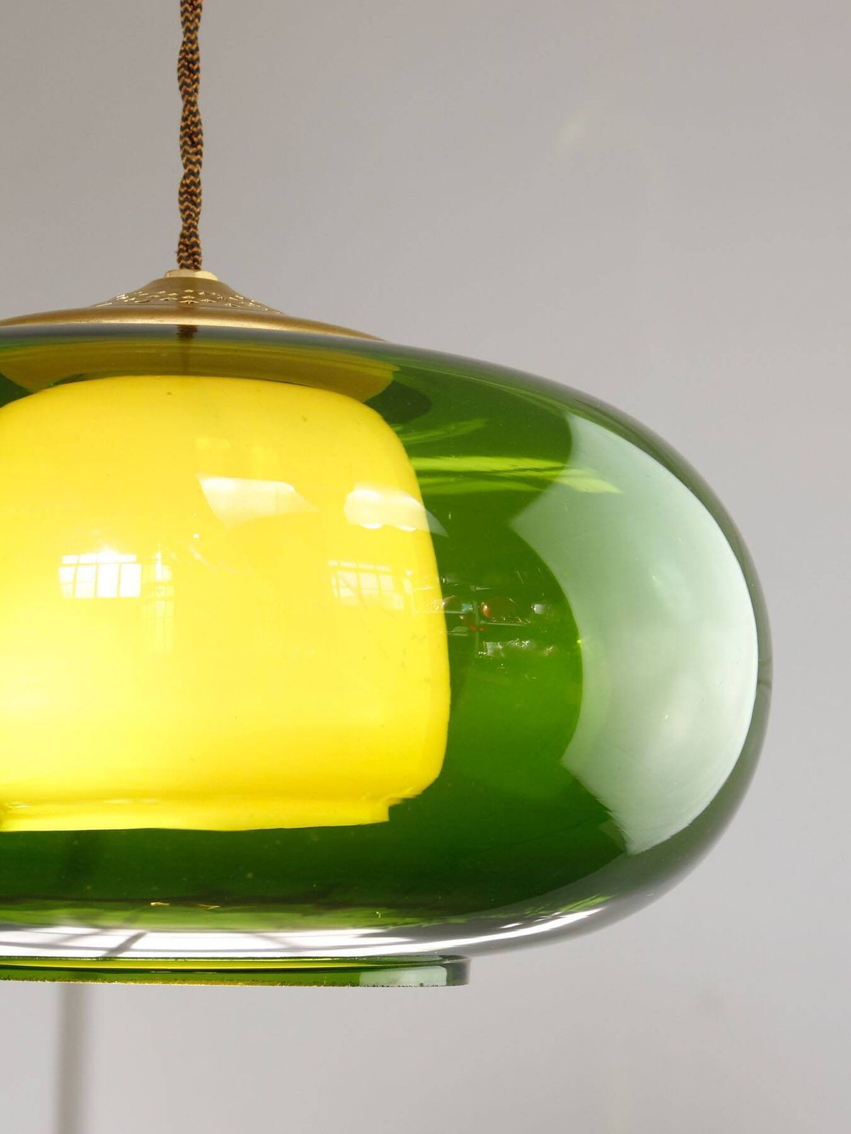 Mid Century Italian Green Glass & Brass Pendant Lamp, 60s photo for sale