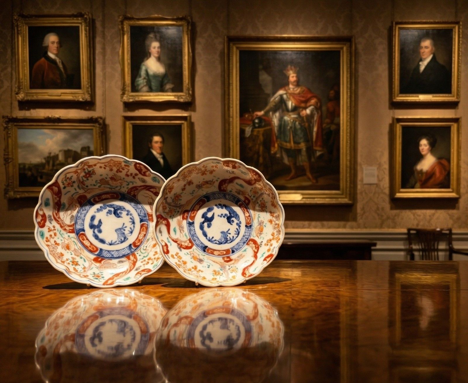 photo vintage Fine Pair 18thc Japanese Edo Period Scallop Form Porcelain Imari Bowl Dish Plate