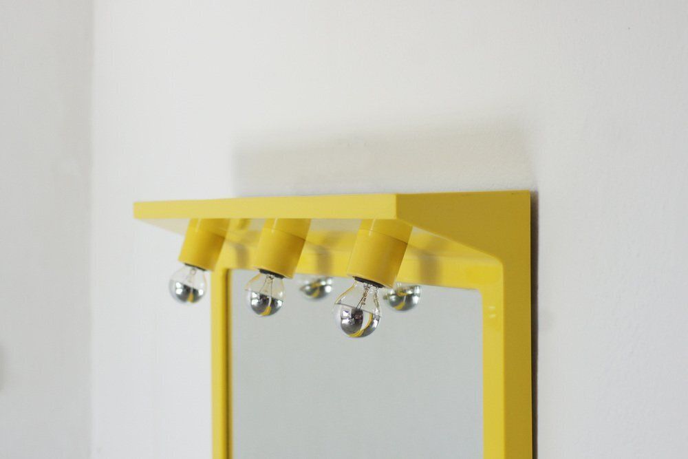 Space Age Illuminated Yellow Wall Mirror By Makio Hasuike, Italy, 1980s photo furniture