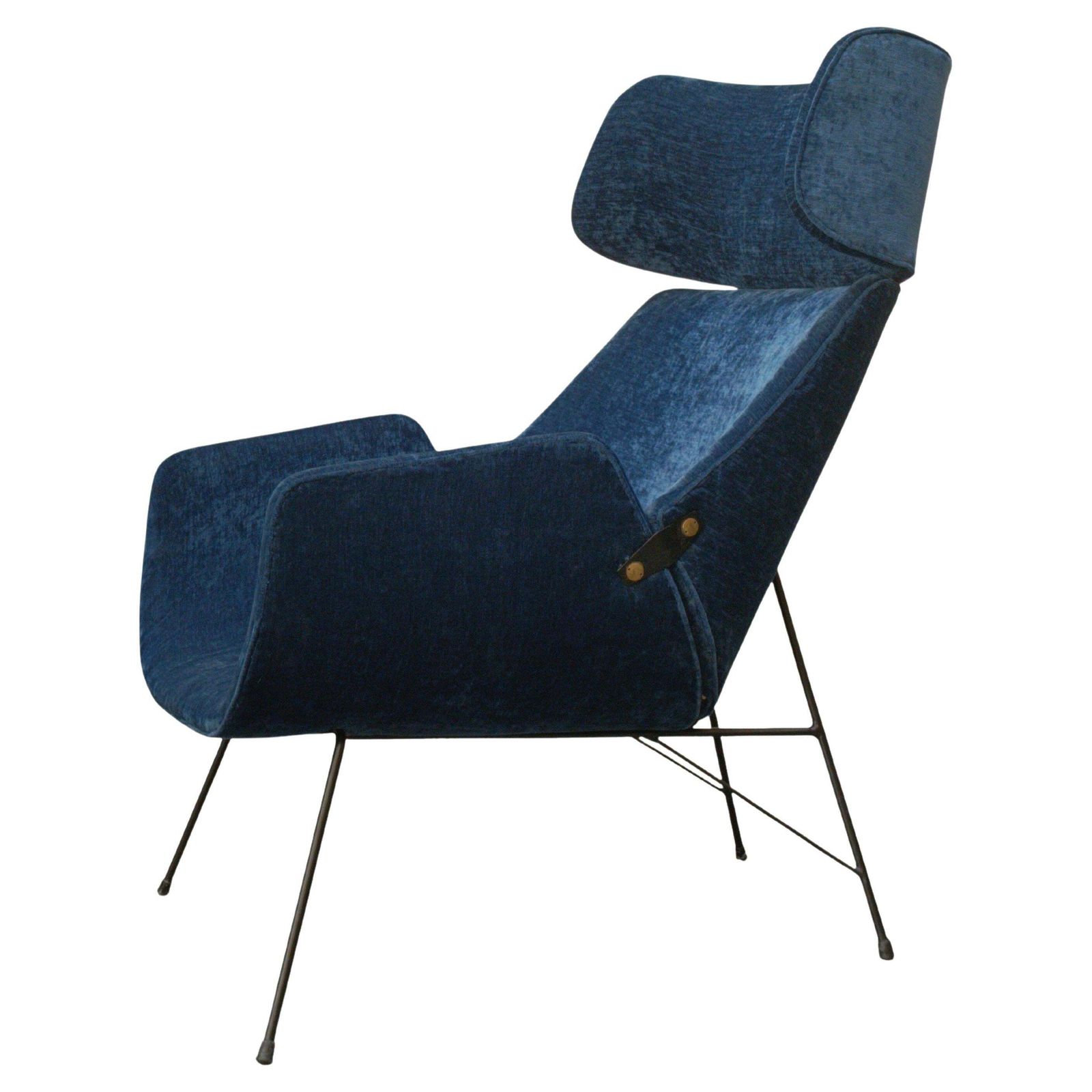 Augusto Bozzi For Saporiti Blue Fabric Armchair, Italy 1950s