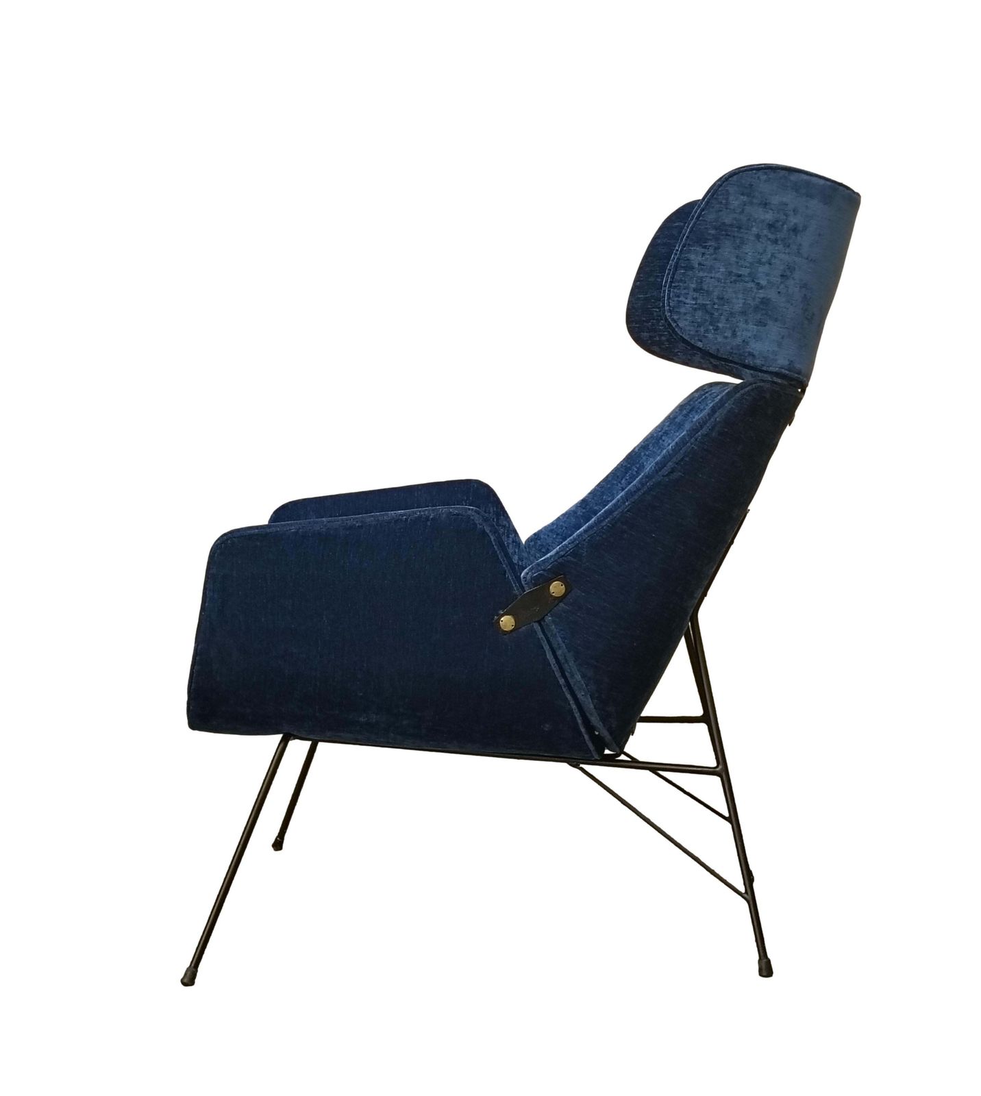 Augusto Bozzi For Saporiti Blue Fabric Armchair, Italy 1950s photo for sale