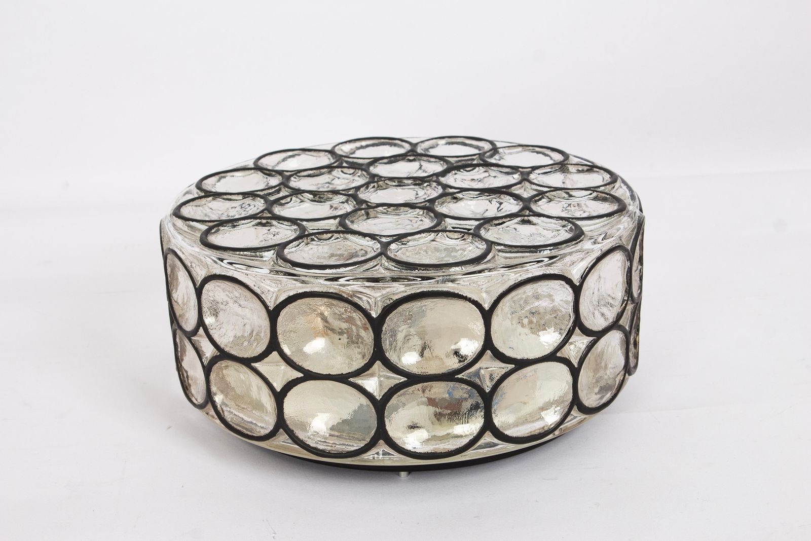 1 Of 2 Large Iron And Glass Wall Or Ceiling Lights By Limburg, Germany, 1960s photo for sale