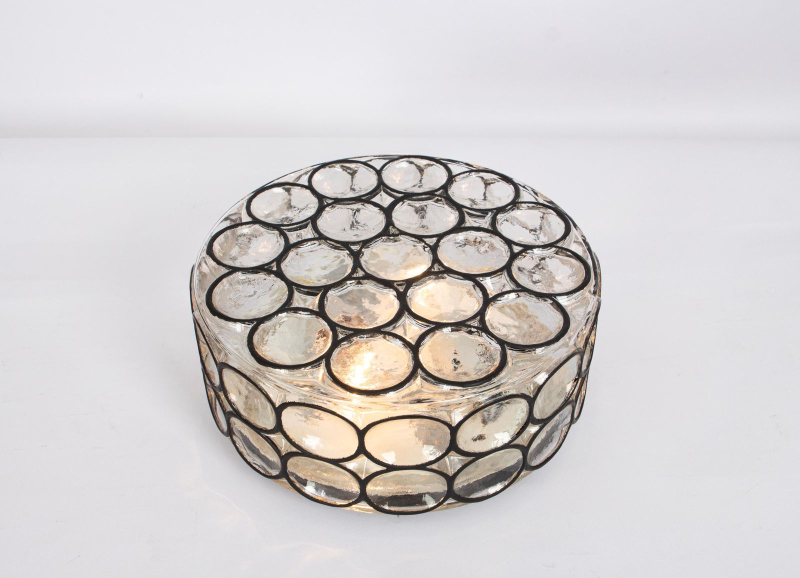 1 Of 2 Large Iron And Glass Wall Or Ceiling Lights By Limburg, Germany, 1960s photo vintage