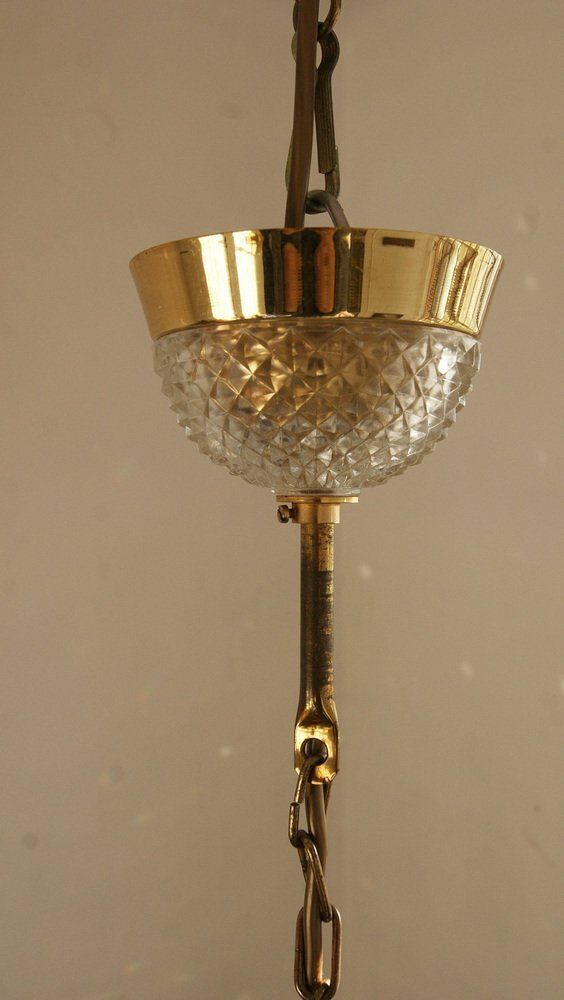 Hollywood Regency Brass & Crystal Glass Ceiling Lamp By Christoph Palme For Palwa photo 673.0