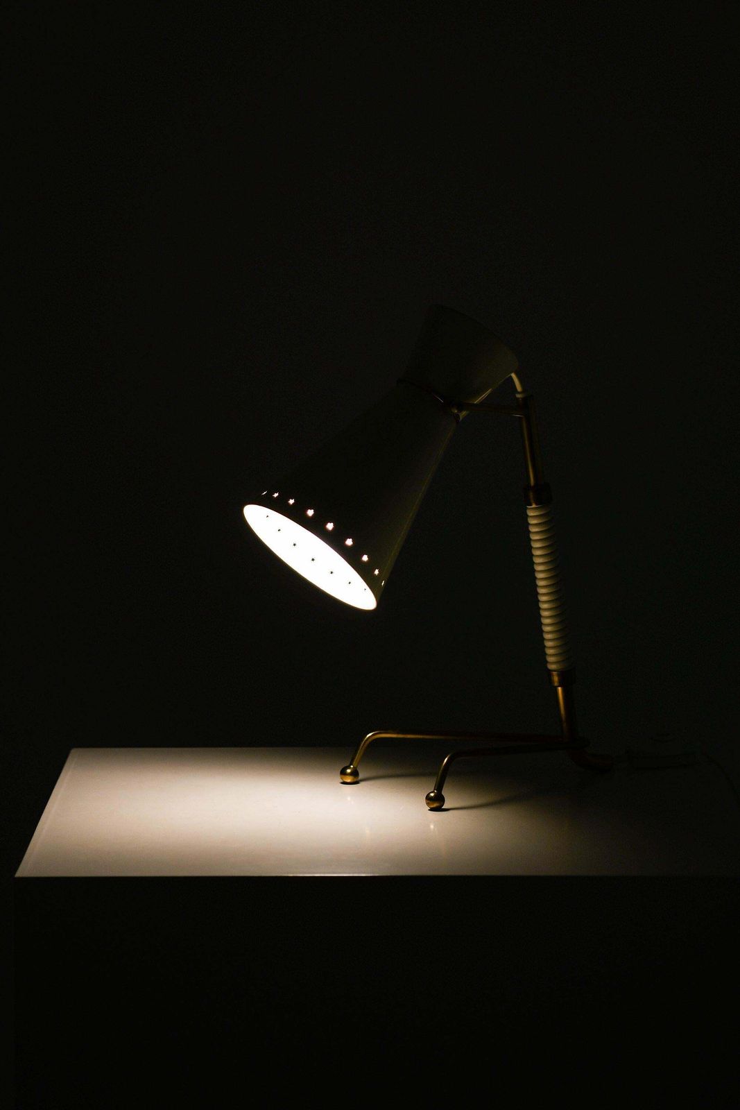 Table Lamp In Brass And Original Lacquered Metal, 1950's photo for sale
