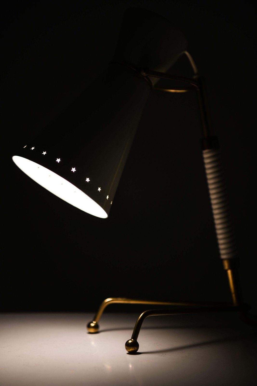 Table Lamp In Brass And Original Lacquered Metal, 1950's photo Lighting