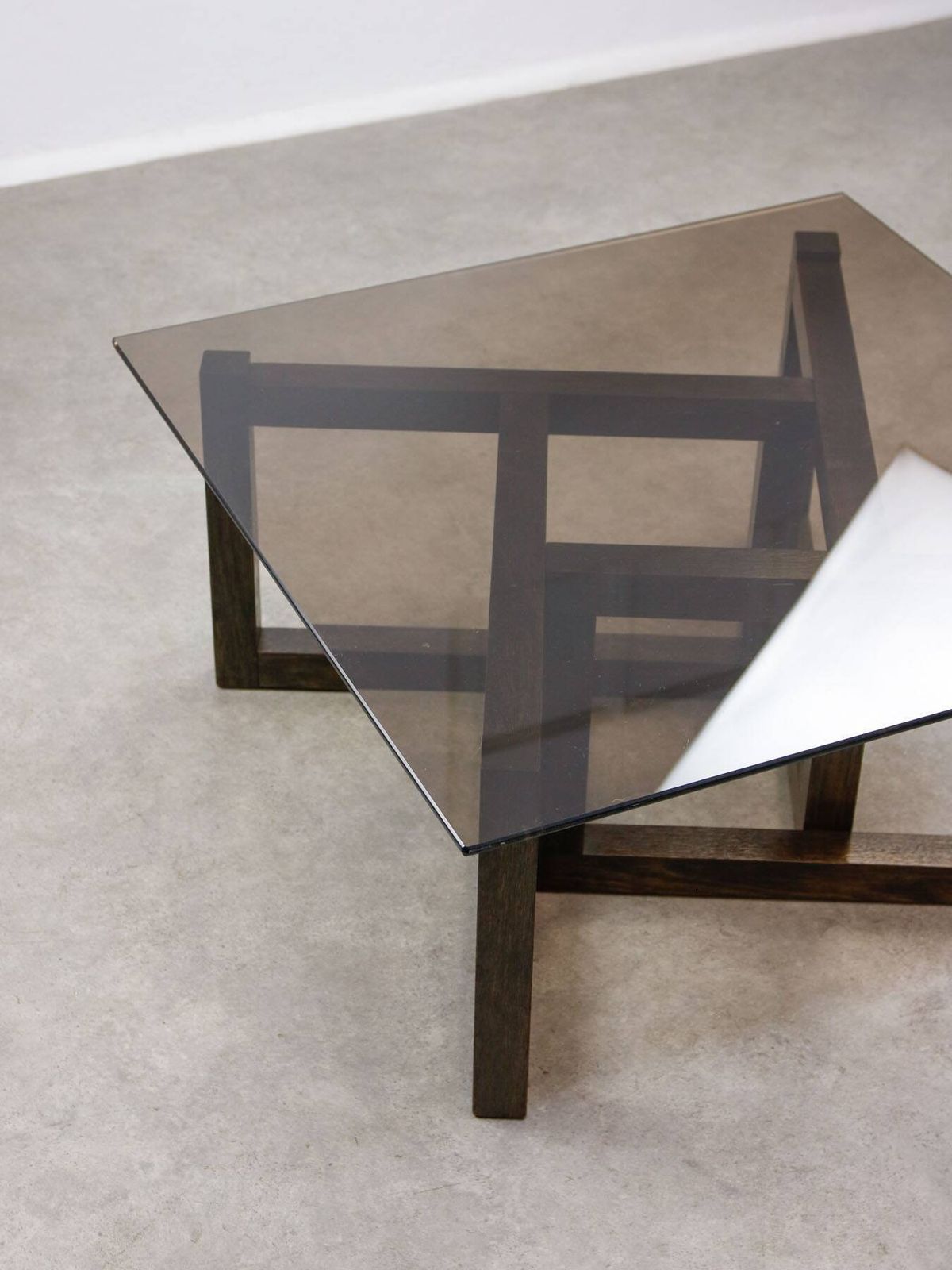 Italian Wooden & Smoked Glass Coffee Table, 60s photo vintage