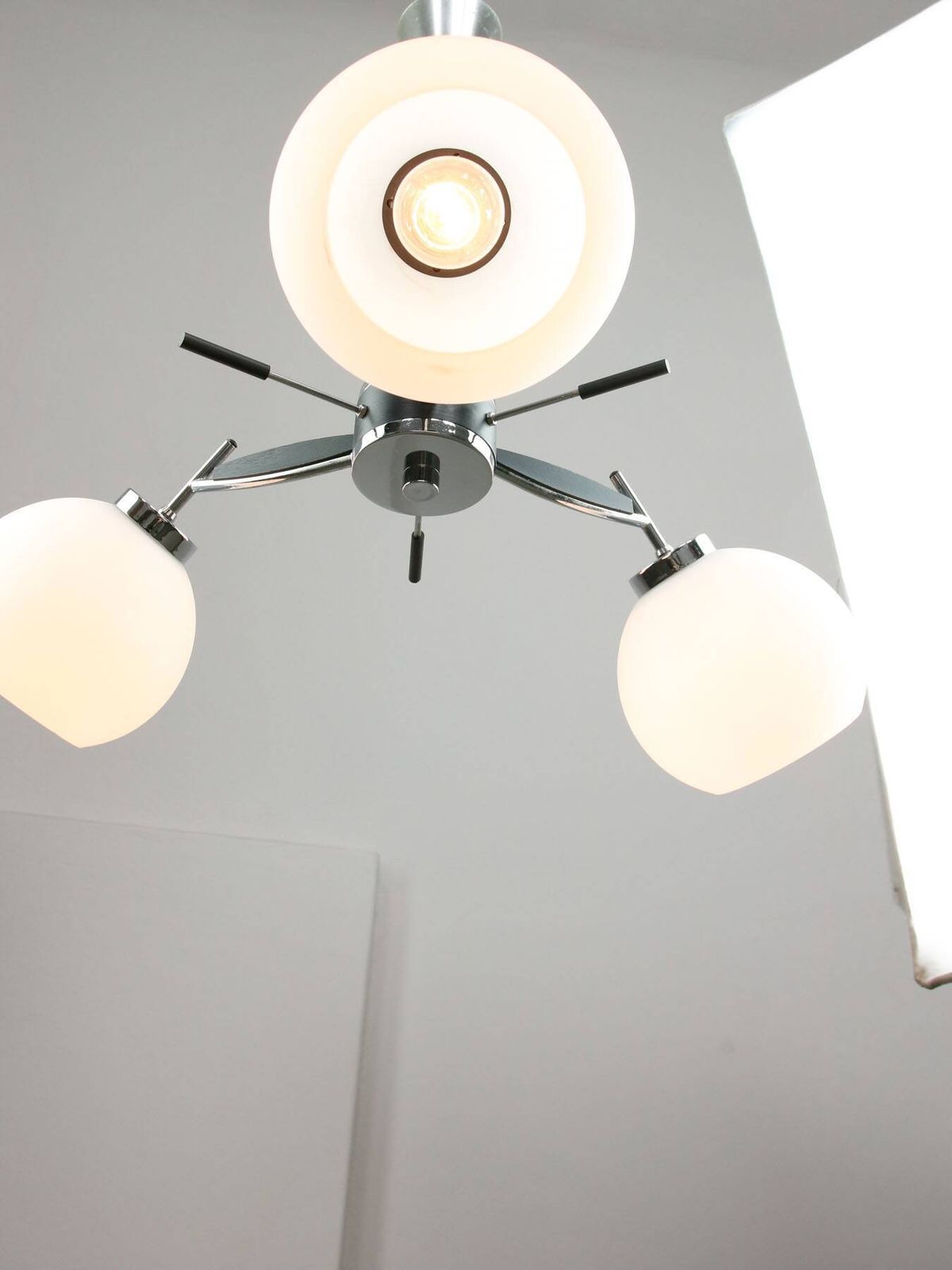 Space Age Italian Chrome And Opaline Chandelier, 1970s photo vintage