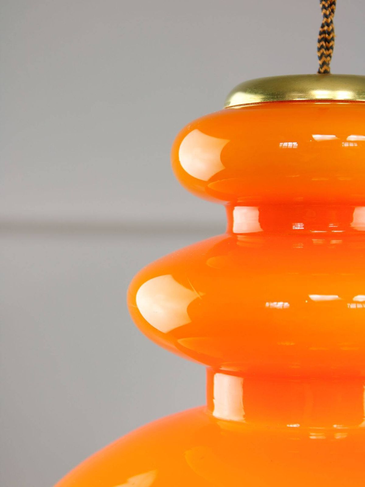 Mid Century Italian Orange Glass & Brass Pendant Lamp, 60s photo for sale