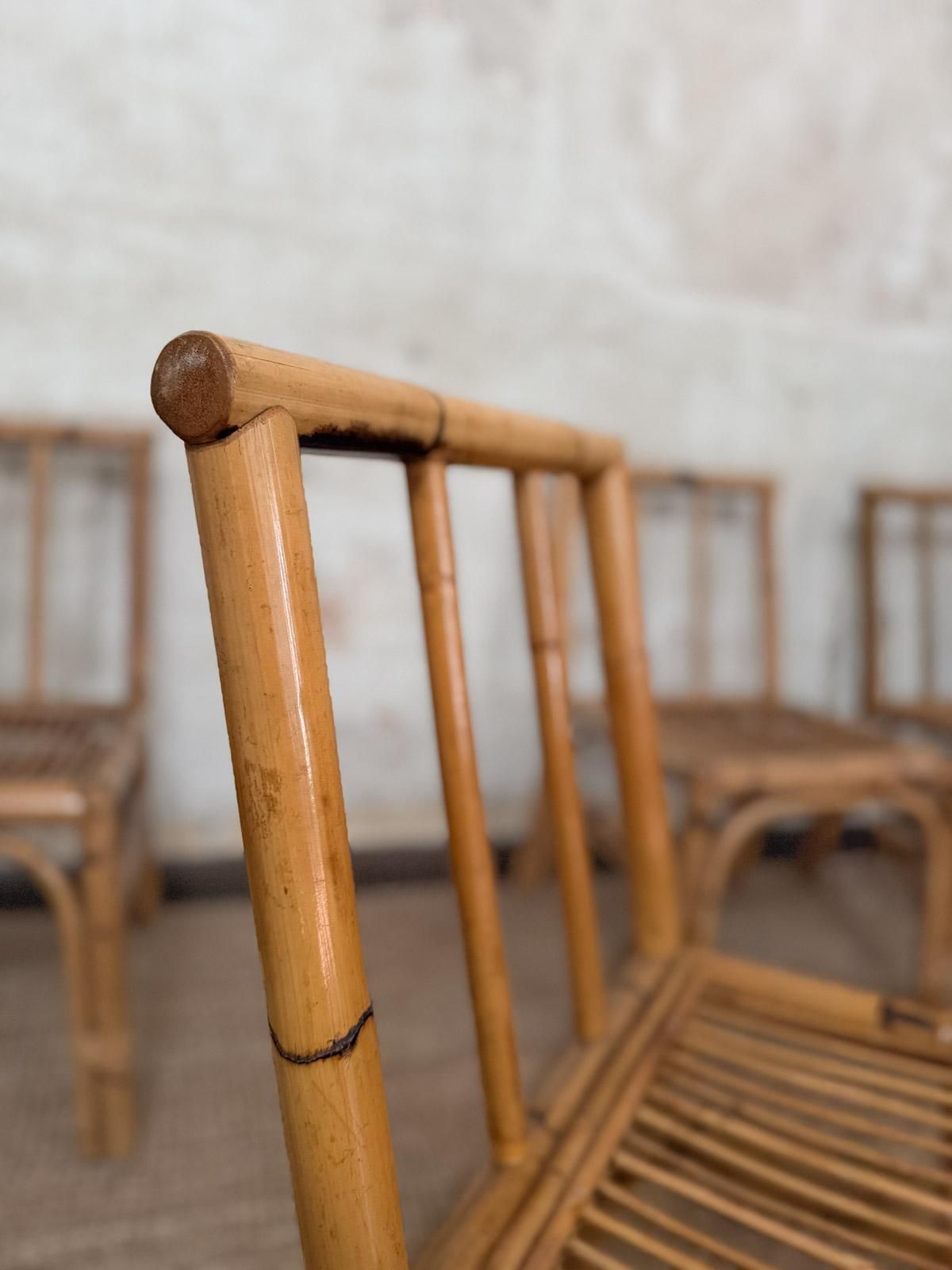 Set Of Eight Bamboo And Wicker Chairs – Italy, 1970s photo vinterior