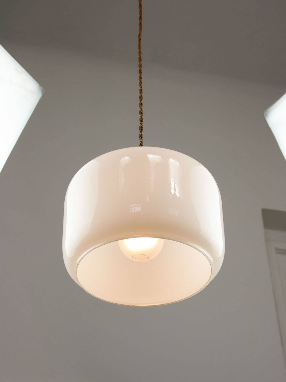 Mid Century Italian Opaline Glass & Brass Pendant Lamp, 60s photo 273.0