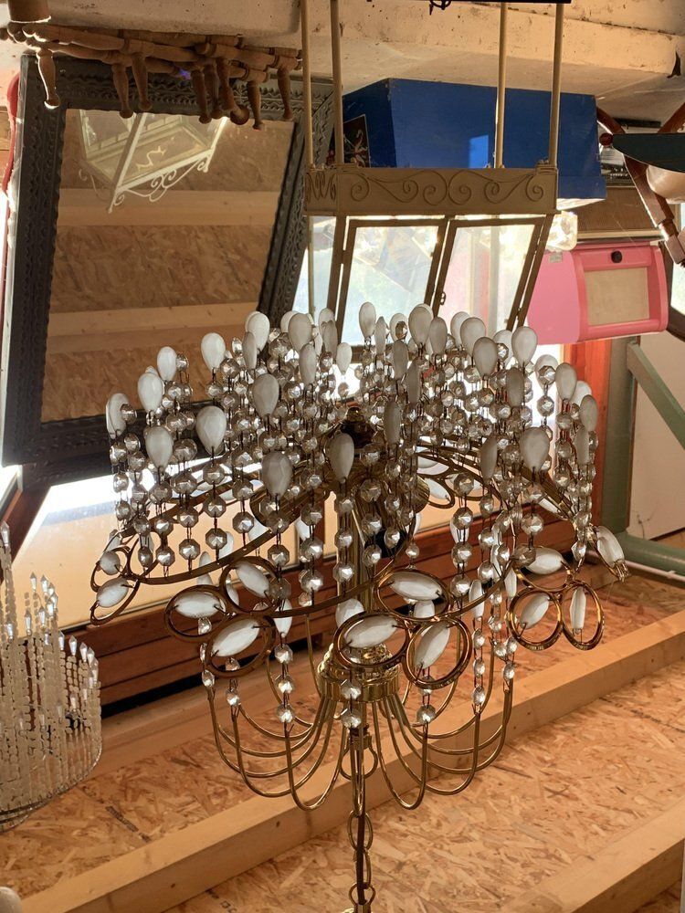 Mid Century Italian Brass And Glass Chandelier, 1960s, Set Of 3 photo furniture