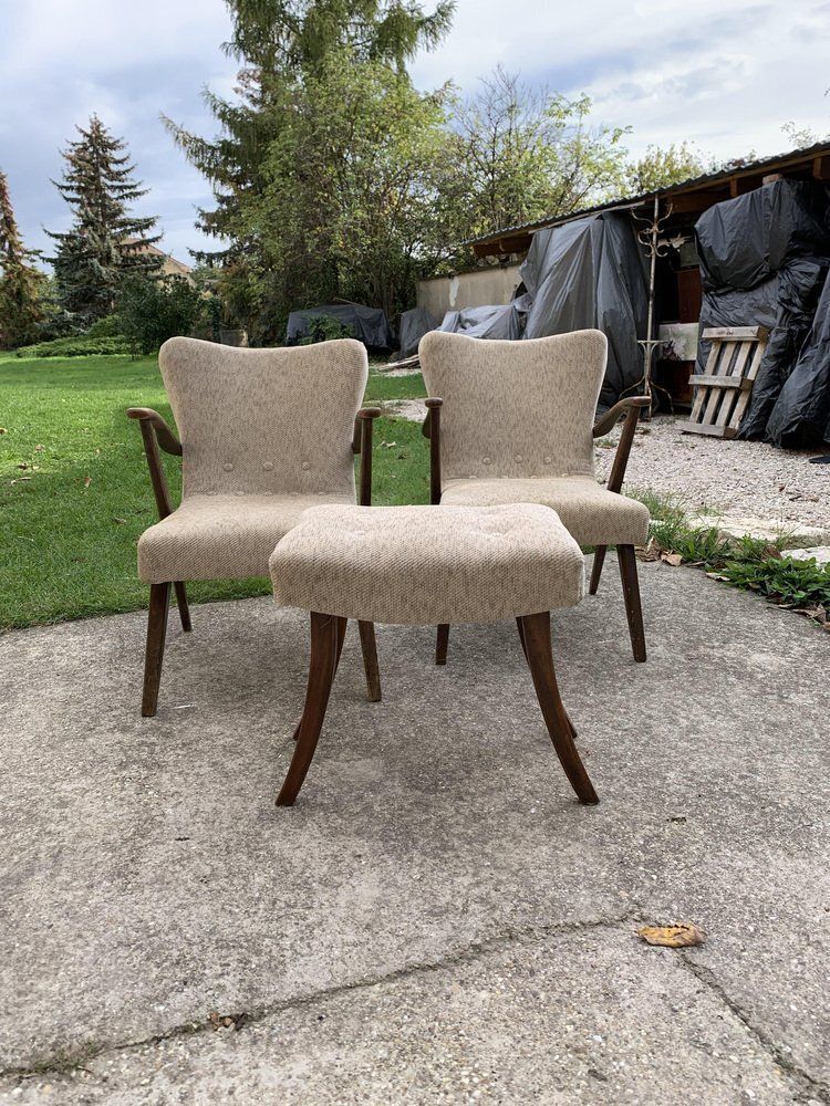 Art Deco Side Chairs And Stool, 1940s, Set Of 3 photo for sale
