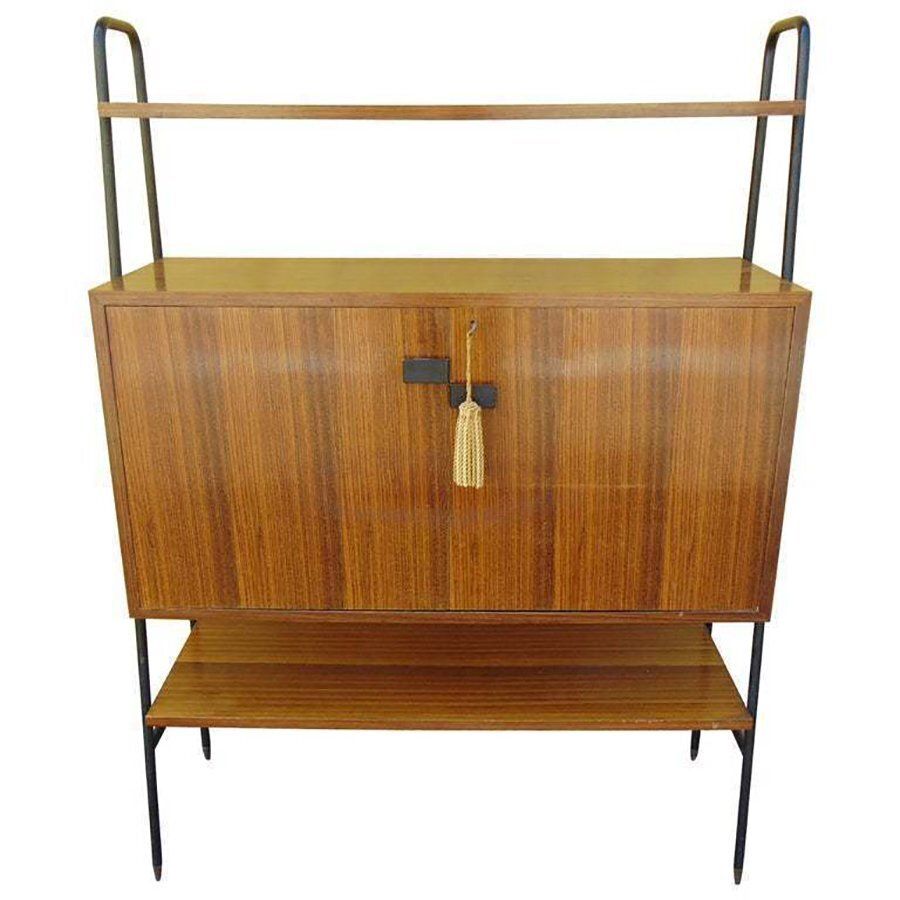 Mid Century Italian Wooden And Black Metal Shelf, 1950s photo for sale