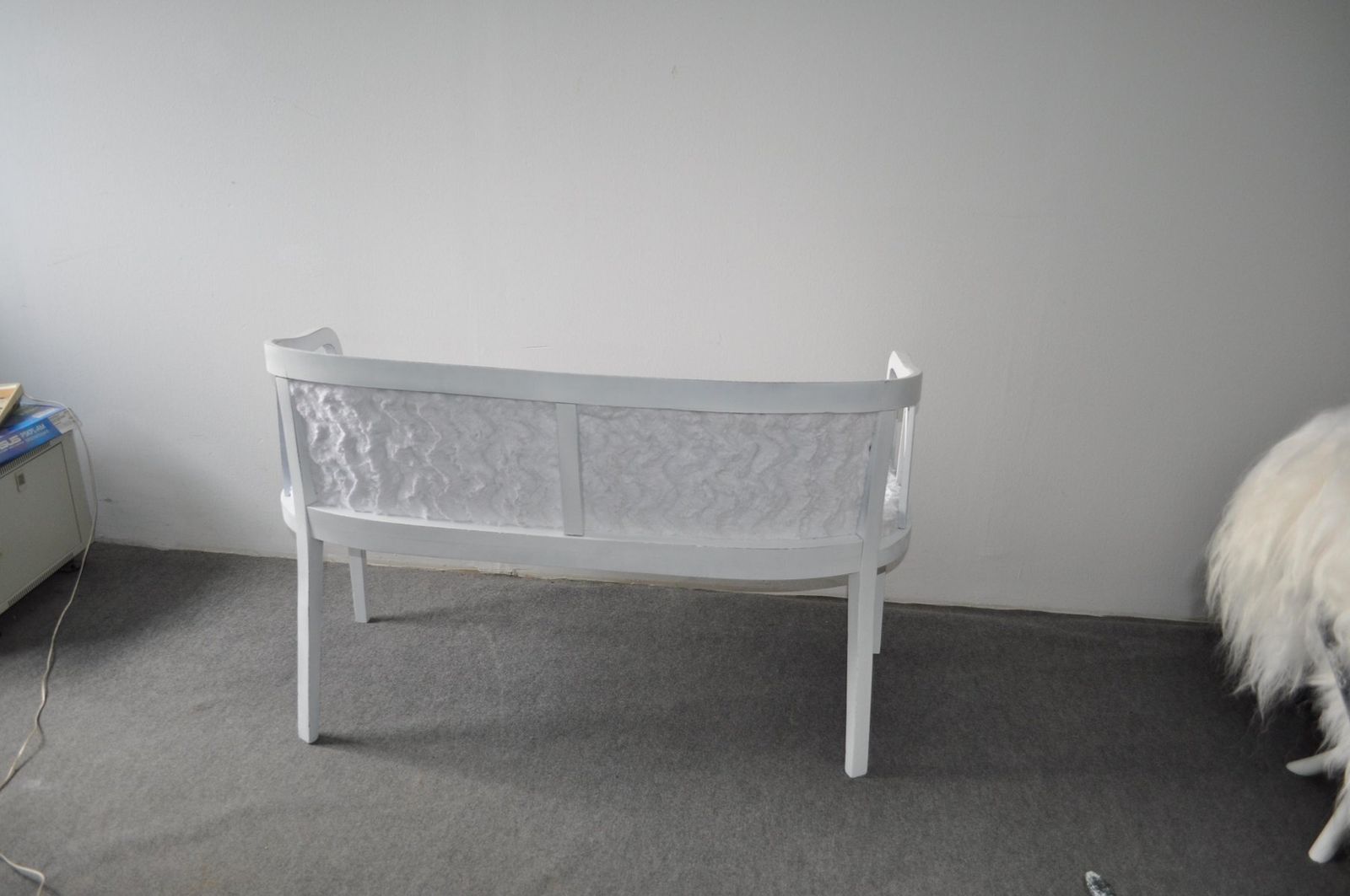 Art Nouveau Style White Painted & Upholstered Bench, 1940s photo 1275.0