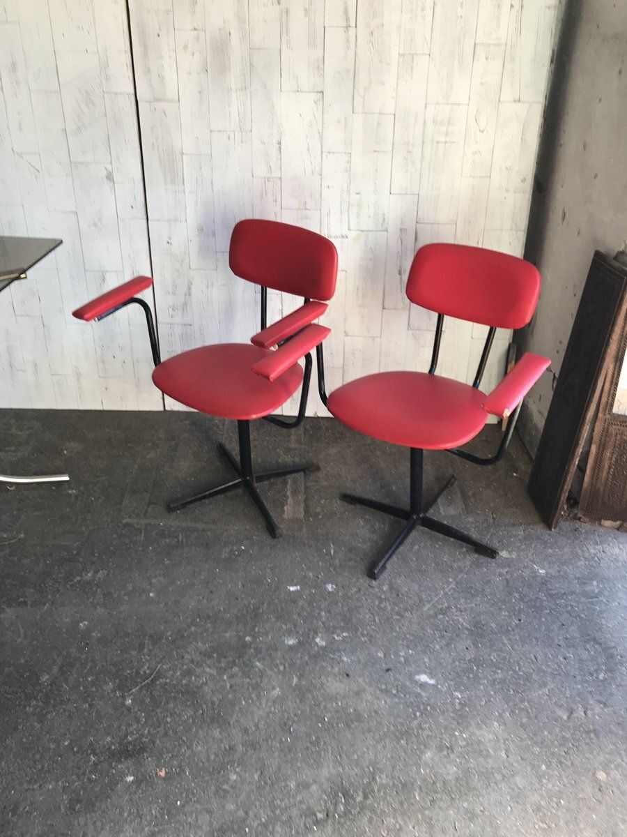 Set Of Red & Black Desk Chairs, 1960s photo furniture