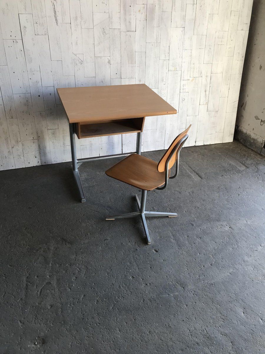 Swiss School Desk And Chair From Embru, 1960s, Set Of 2 photo vinterior