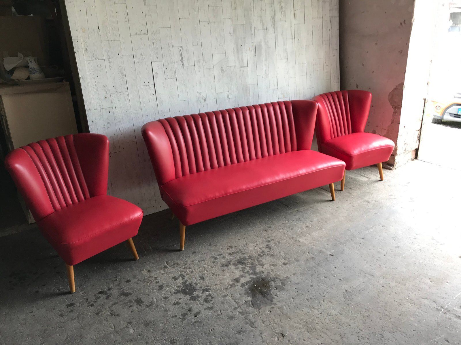 Mid Century Hungarian Vinyl Living Room Set, 1960s, Set Of 3