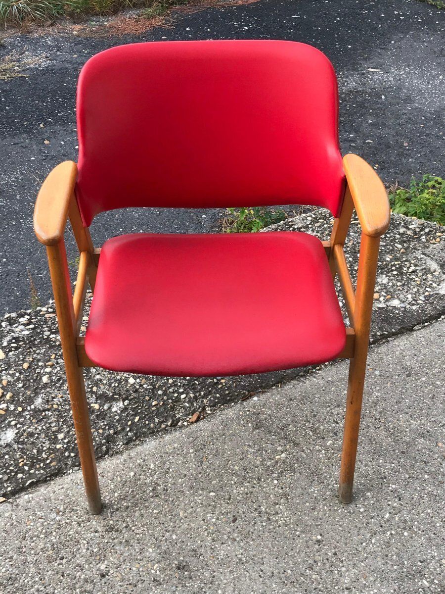 Hungarian Red Faux Leather Desk Chair, 1960s photo vinterior