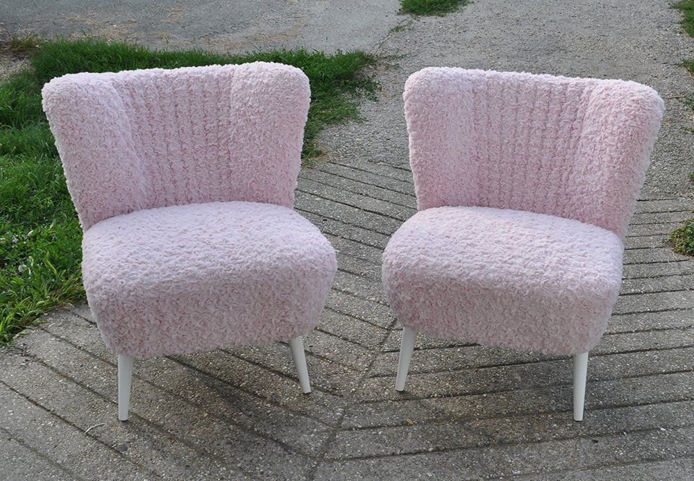 Mid Century Pink Faux Fur Lounge Chair, 1960s