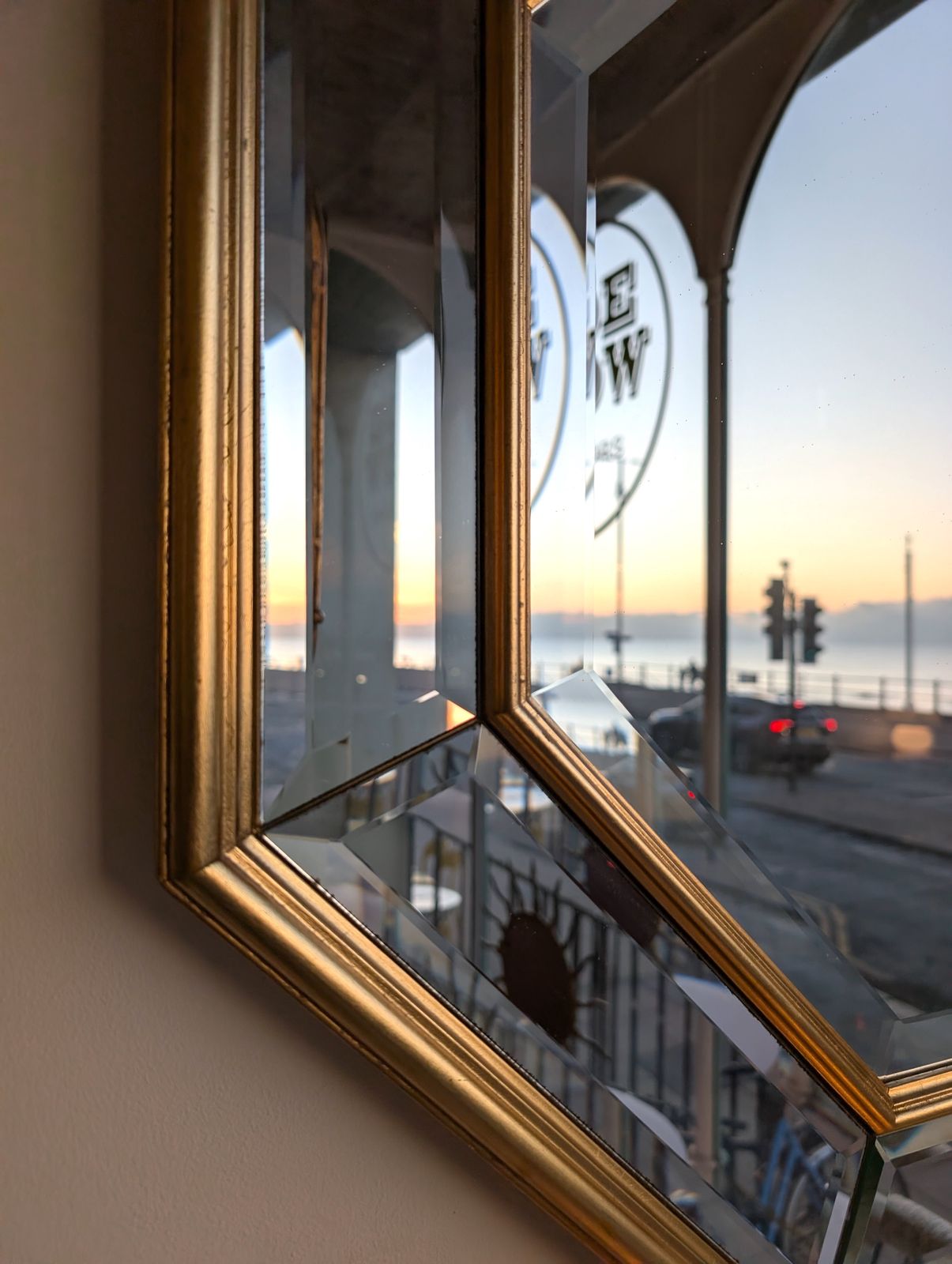 Vintage Midcentury Gold Octagonal Bevelled Mirror By Deknudt, Belgium, 1970s photo for sale