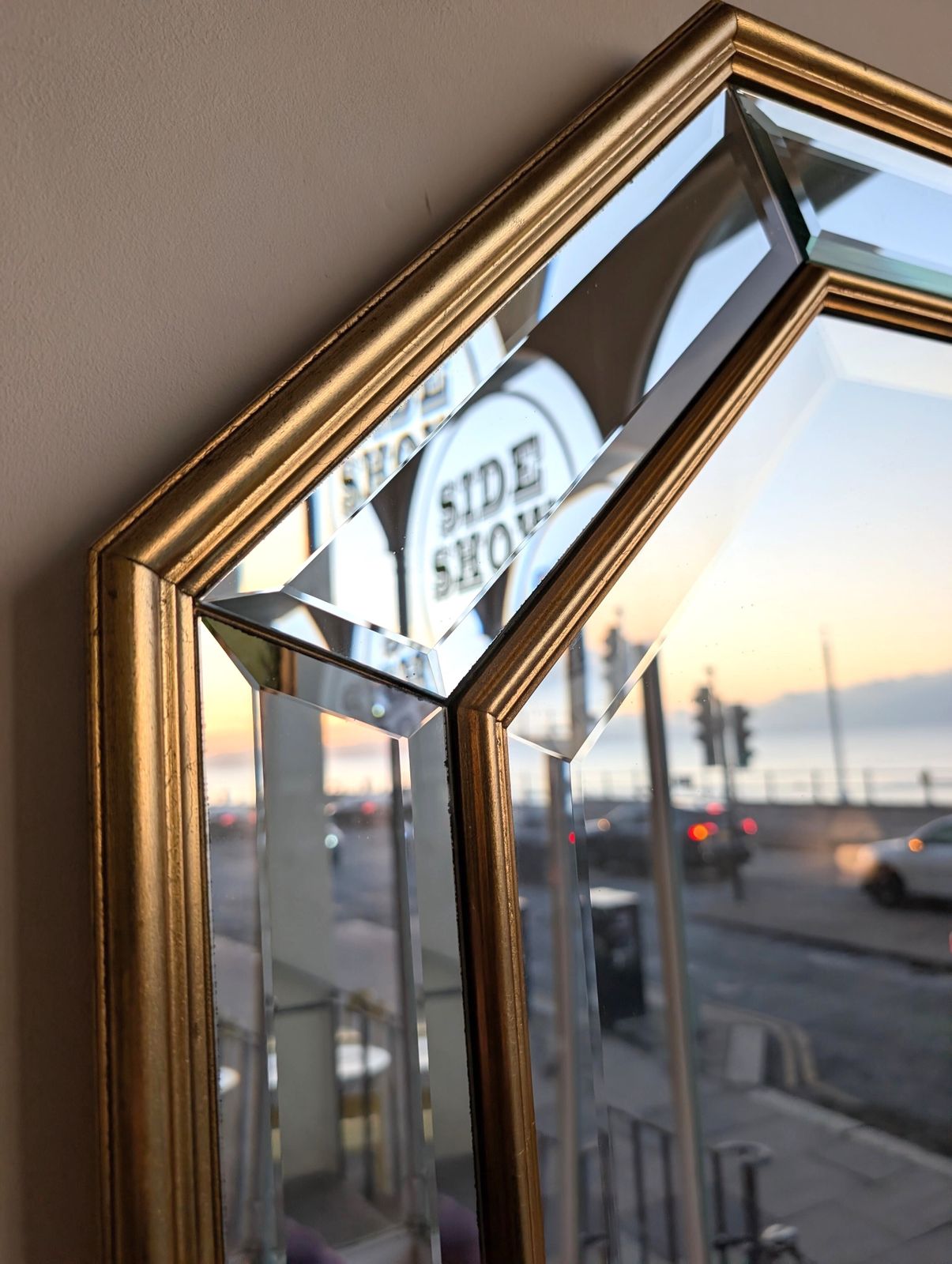 Vintage Midcentury Gold Octagonal Bevelled Mirror By Deknudt, Belgium, 1970s photo Home Decor