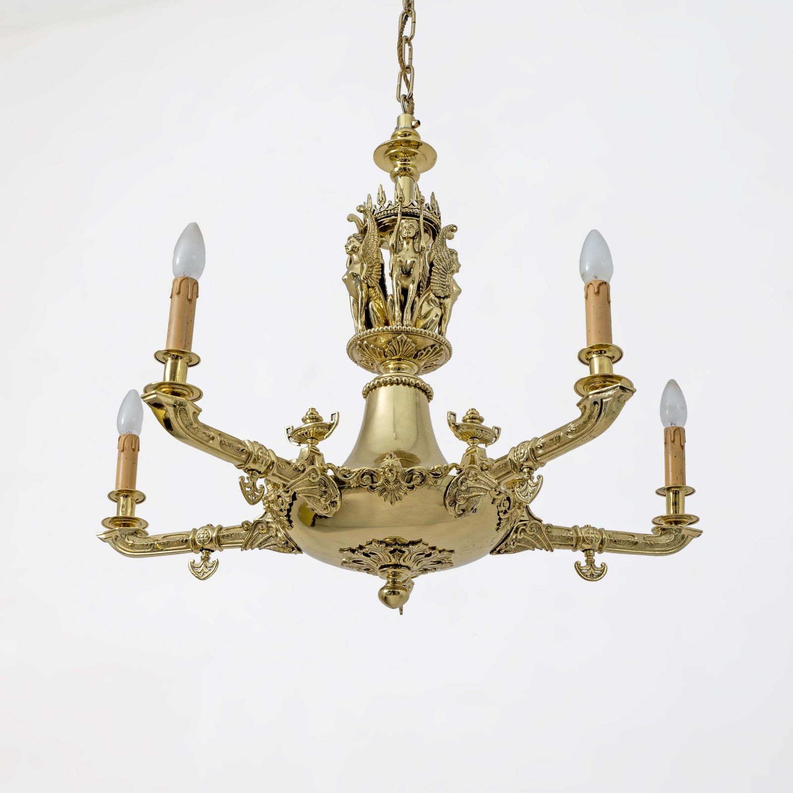 Empire Style Gilt Bronze Chandelier With Winged Figures – Italy, Early 19th photo vinterior