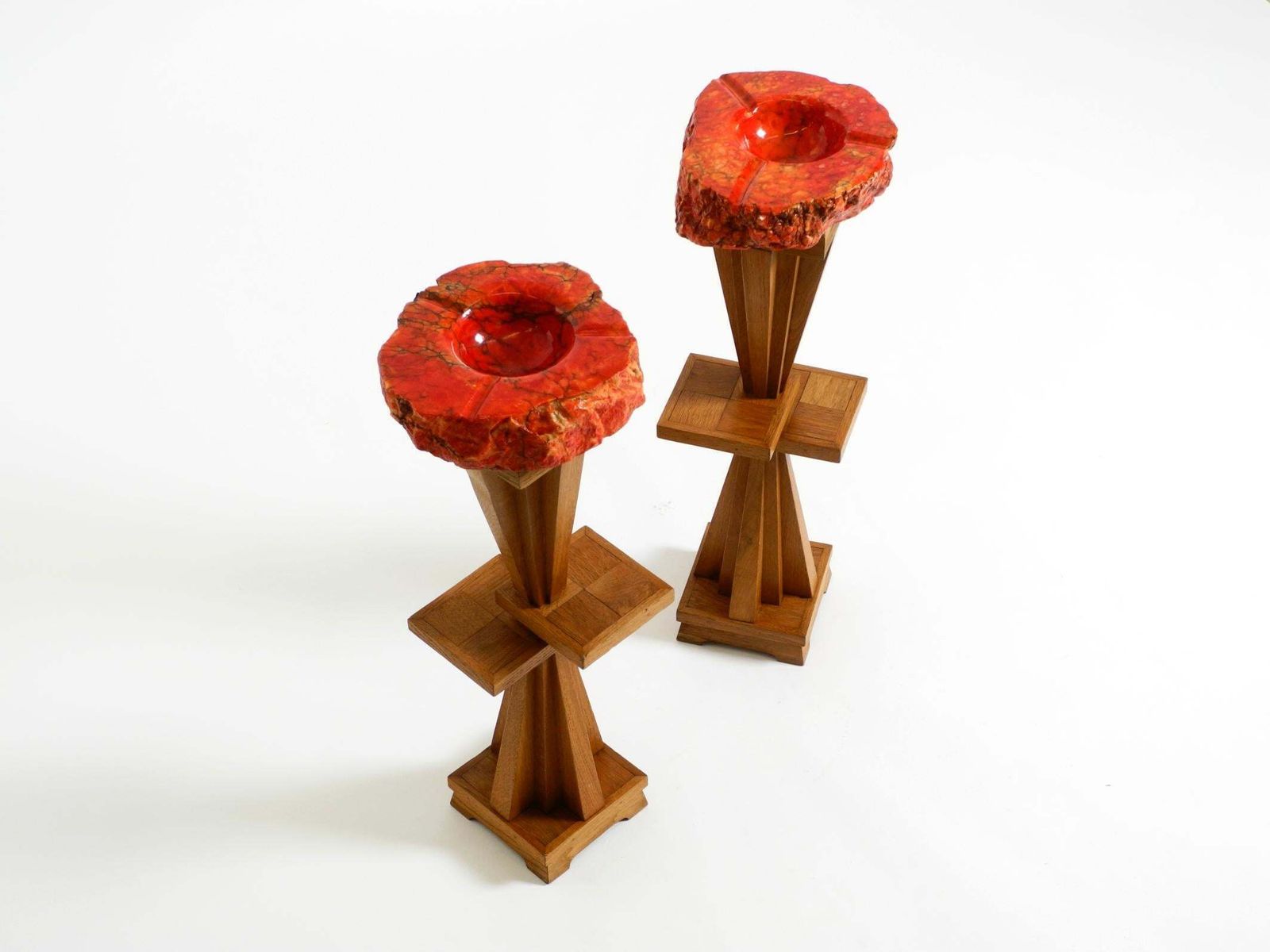 Two Unique Mid Century Standing Ashtrays Consisting Of Red Alabaster Cup photo 1762.0
