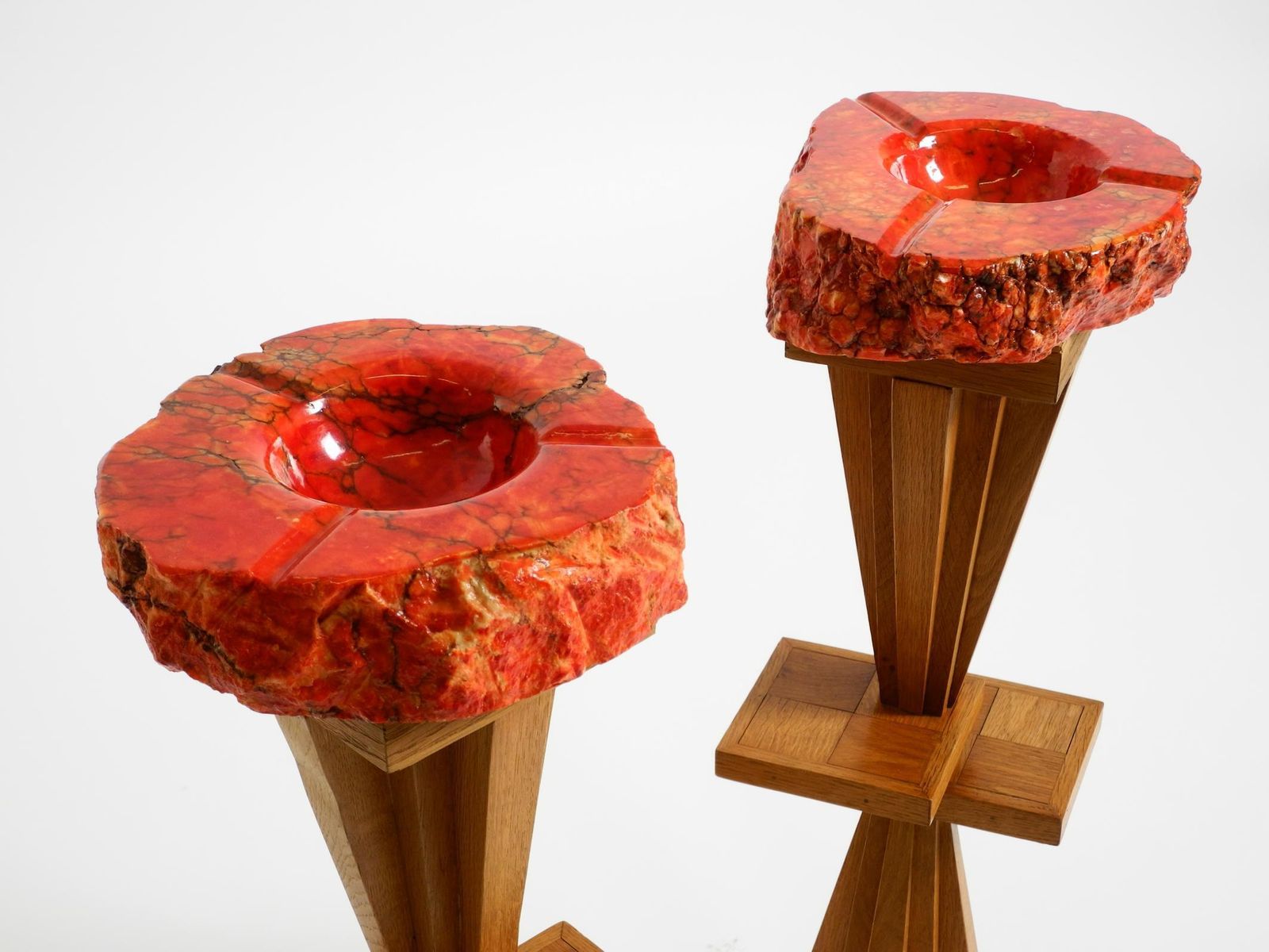 photo furniture Two Unique Mid Century Standing Ashtrays Consisting Of Red Alabaster Cup