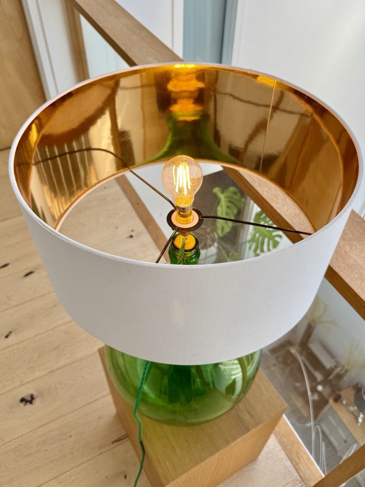 Vintage Large Green Glass Carboy Lamp, Rewired & Pat Tested (Shade Not Included) photo for sale