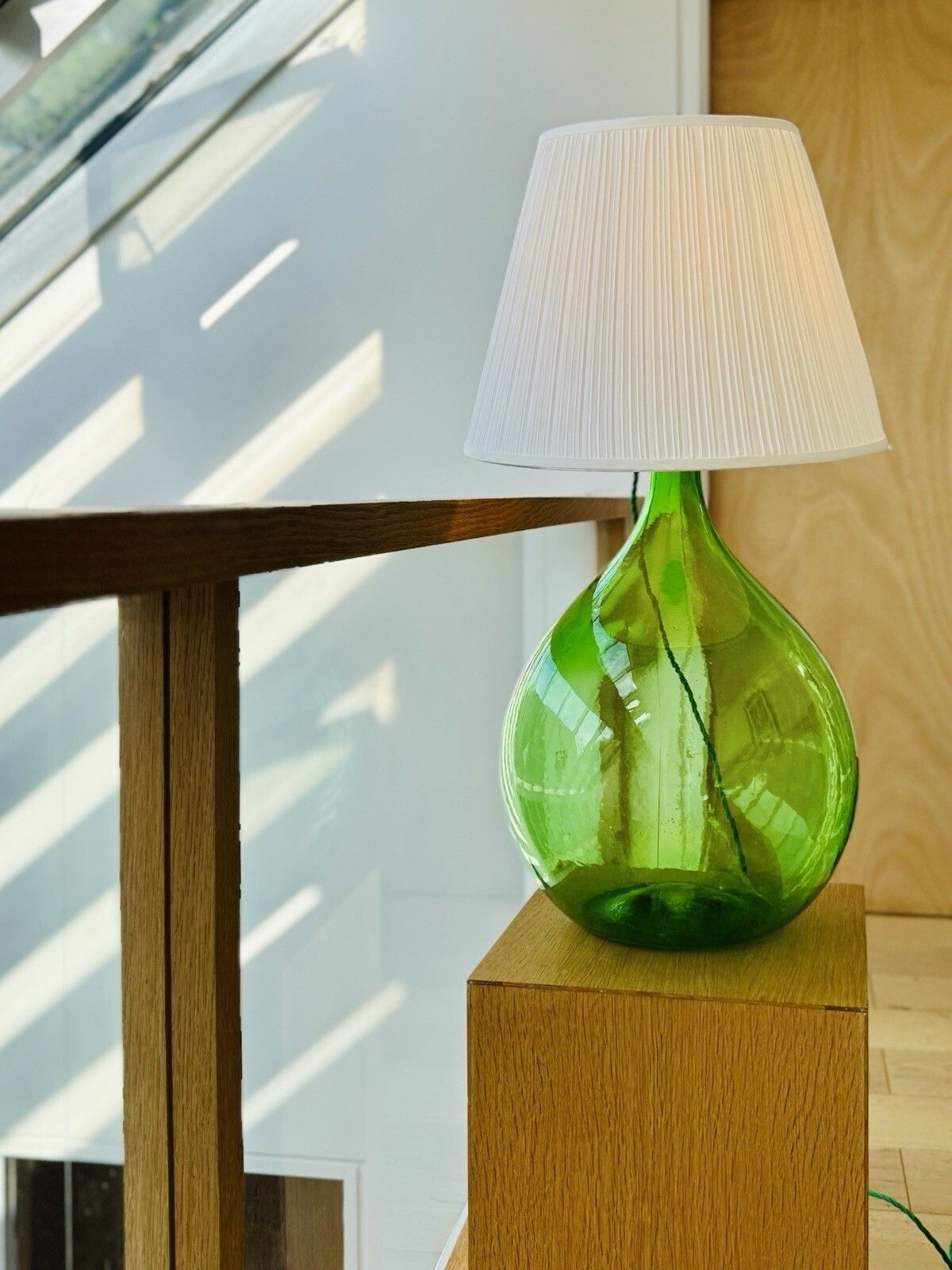 99.0 Vintage Large Green Glass Carboy Lamp, Rewired & Pat Tested (Shade Not Included) photo