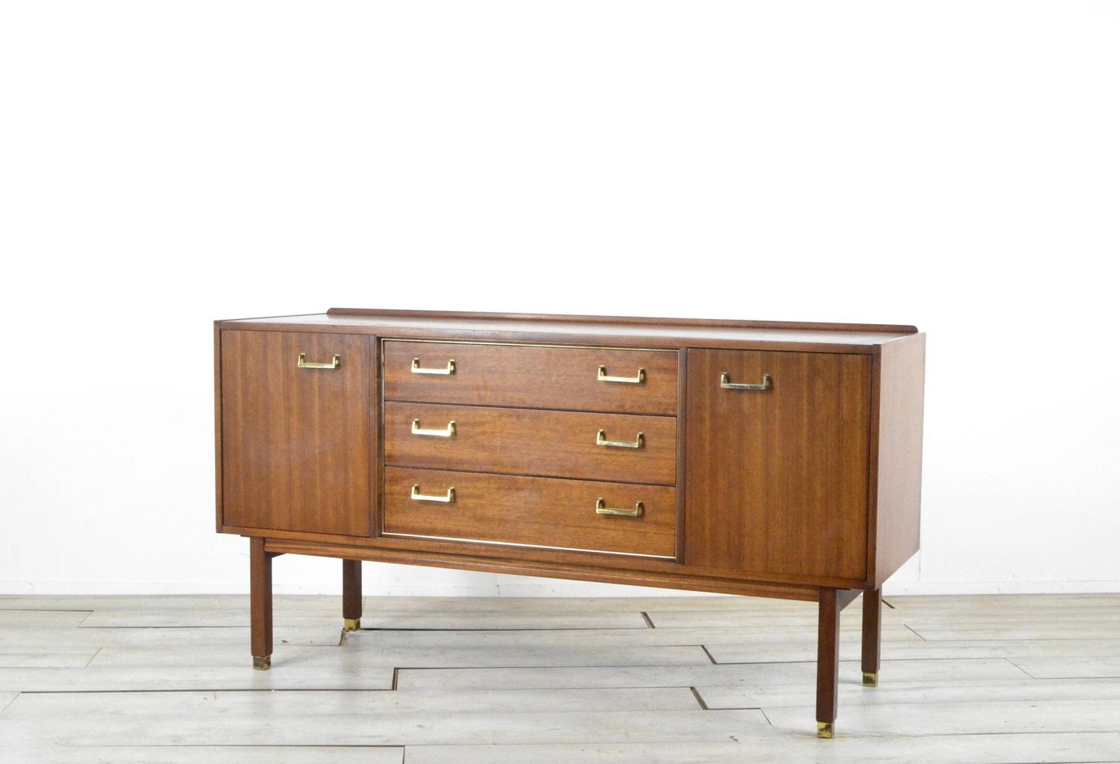 Midcentury G Plan 'E Gomme' Sideboard In Walnut And Brass. Vintage Modern / Mid Century / Danish Style photo for sale