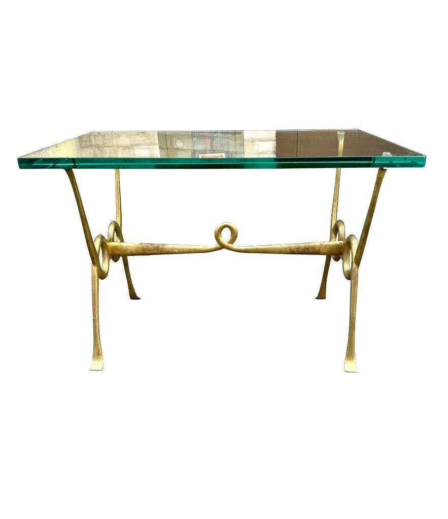 An Italian 1950s Fontana Arte Style Brass And Thick Glass Cocktail Table By Janetti, Florence