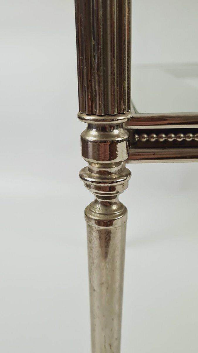 Side Table In Silver Plated Brass And Eglomise Glass, France, 1950s photo buy