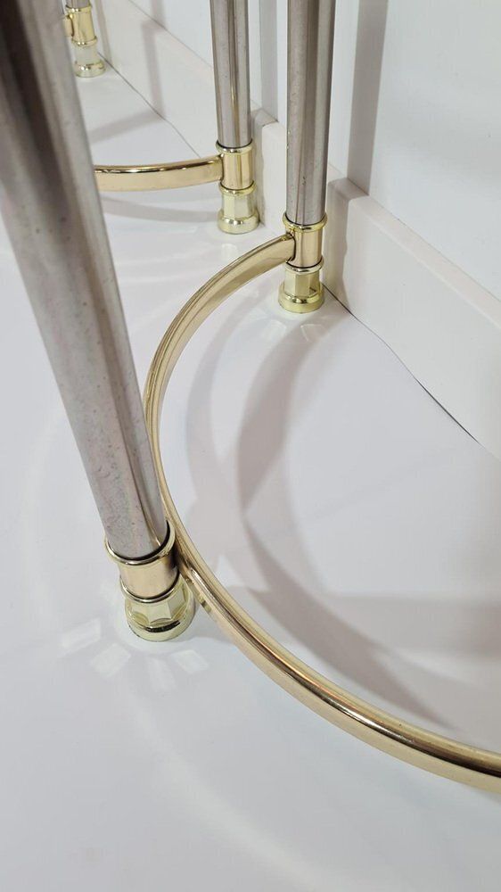 Hollywood Regency Side Tables In Smoked Glass And Gold Brass, 1970s, Set Of 2 photo vinterior