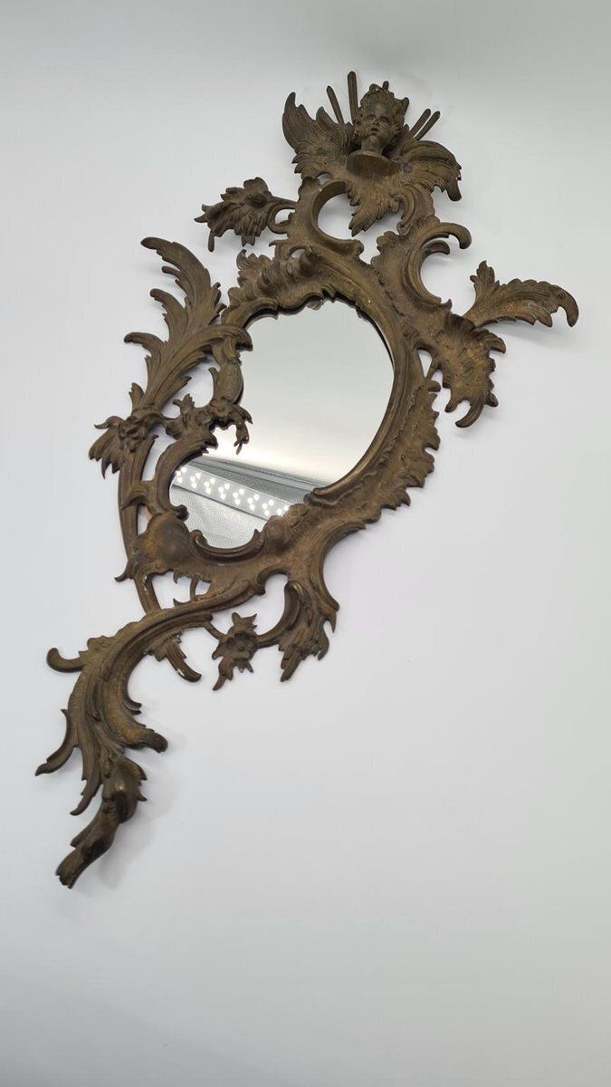 Antique French Rococo Mirror In Dark Bronze, 1800s photo furniture