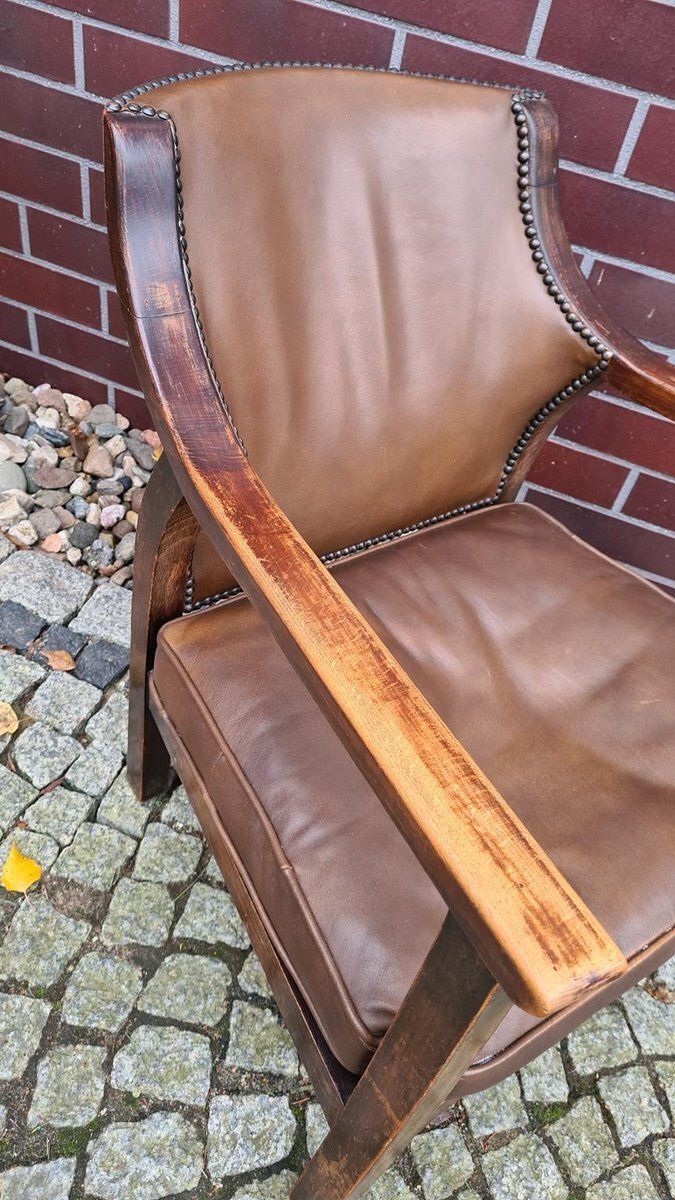 Vintage Chair In Wood And Leather, 1950s photo Furniture