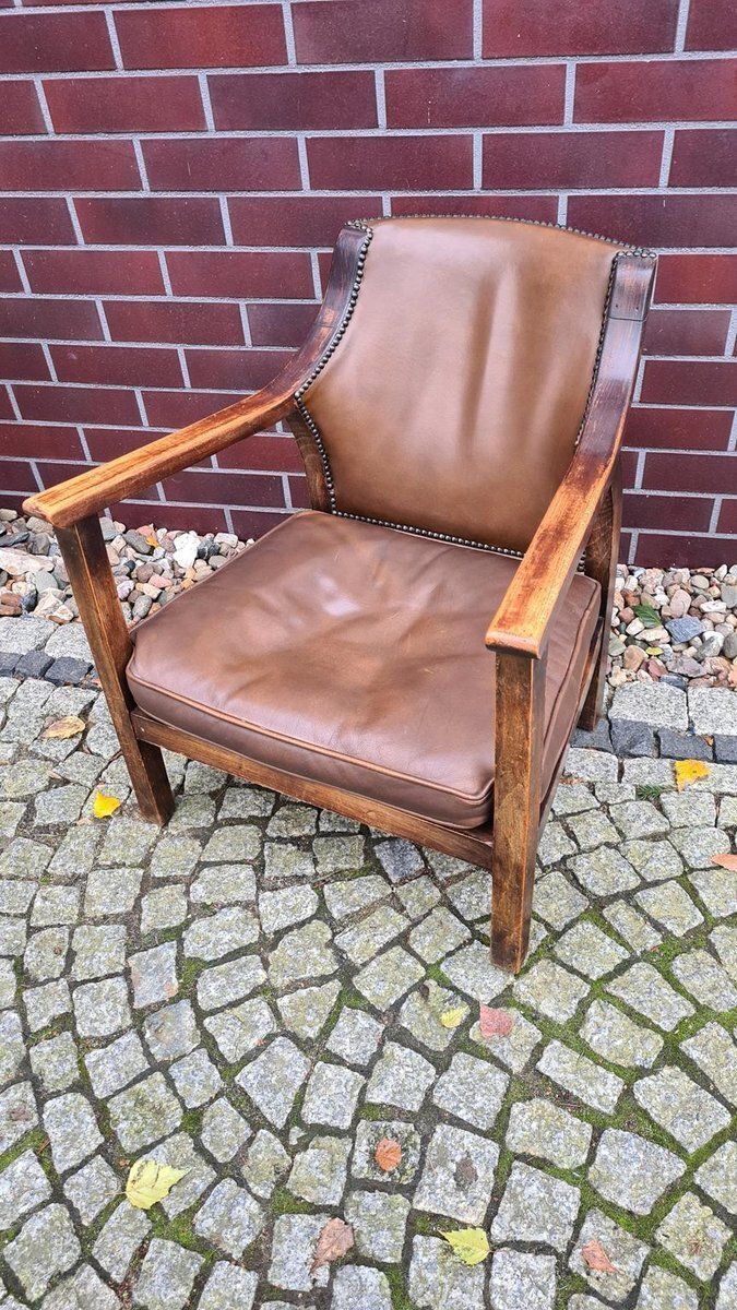 630.0 Vintage Chair In Wood And Leather, 1950s photo