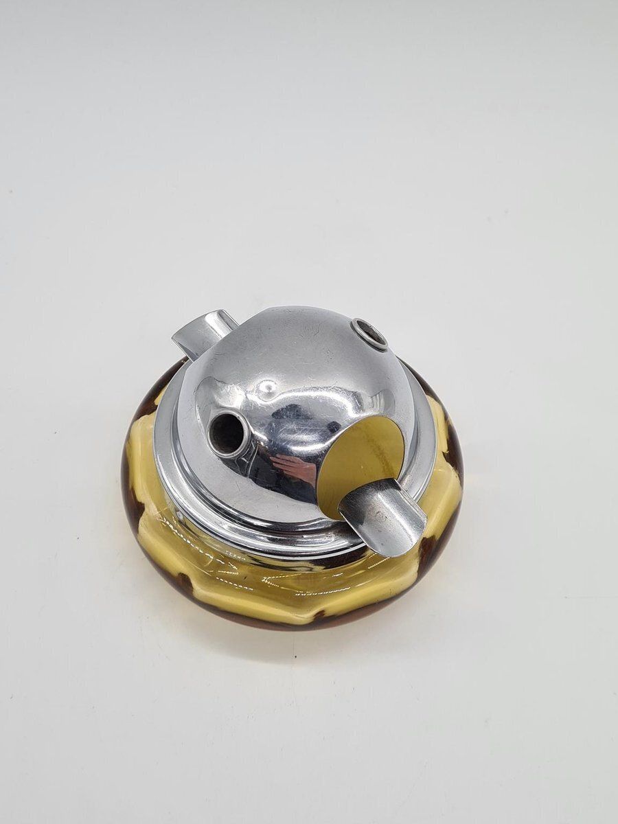 Space Age Ashtray In Orange Glass And Chrome Plated Metal, 1970s photo furniture